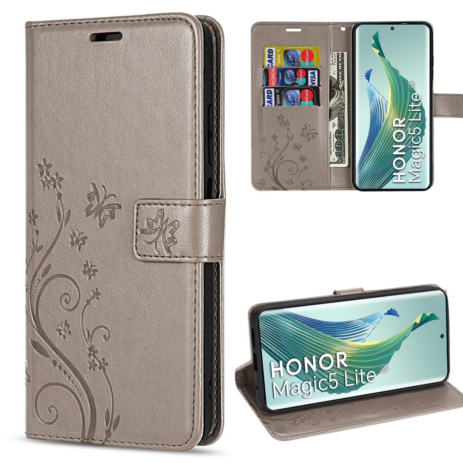 betterfon Handyhülle Handytasche für Honor Magic 5 Lite Klapphülle Klapphülle, Bookstyle-Hülle: Magnetverschluss 3 Kartenfächer & Standfunktion