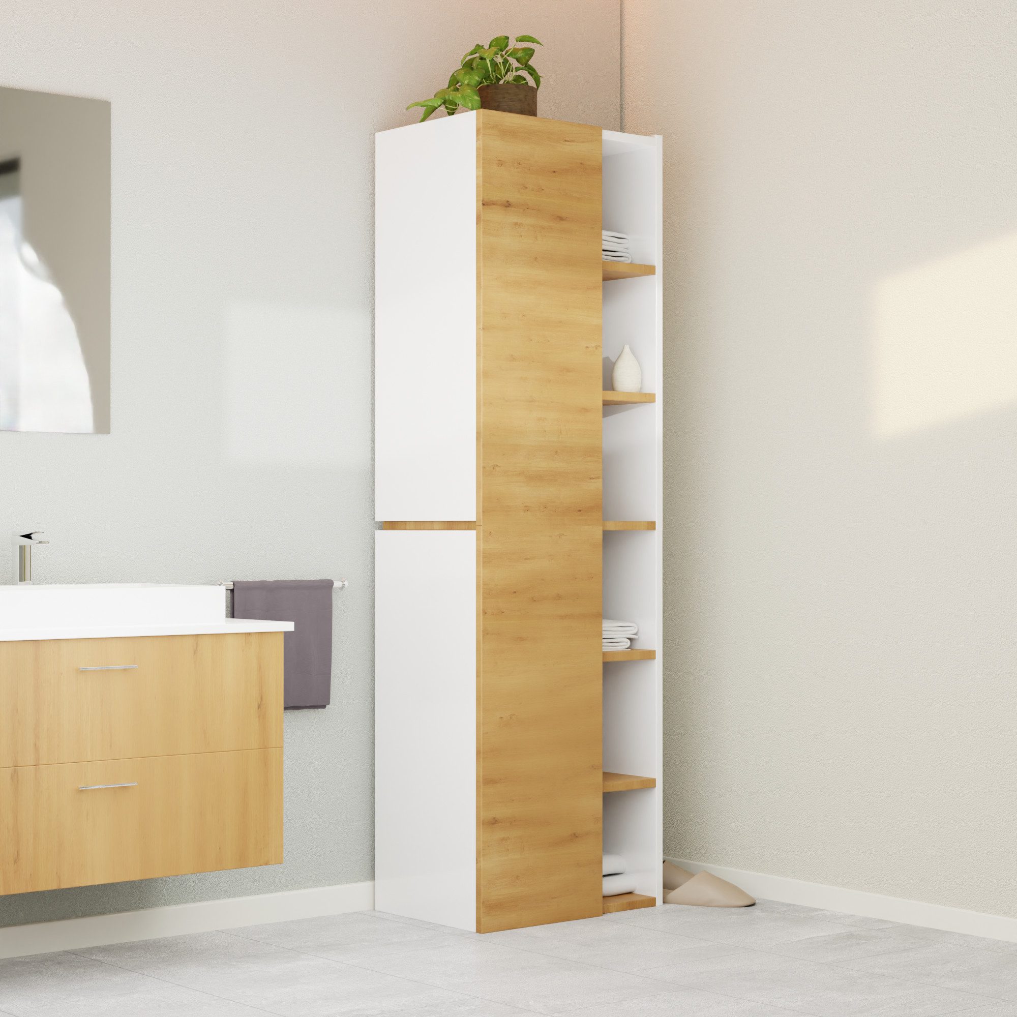 Badezimmer-Set Badezimmerschrank GLC1, hängend, stehend, Eiche