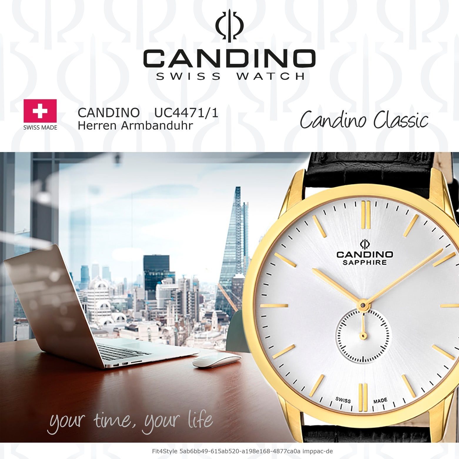 Lederarmband Herren Armbanduhr Candino rund, Quarzuhr Luxus C4471/1, Analog schwarz, Candino Quarzuhr Herren