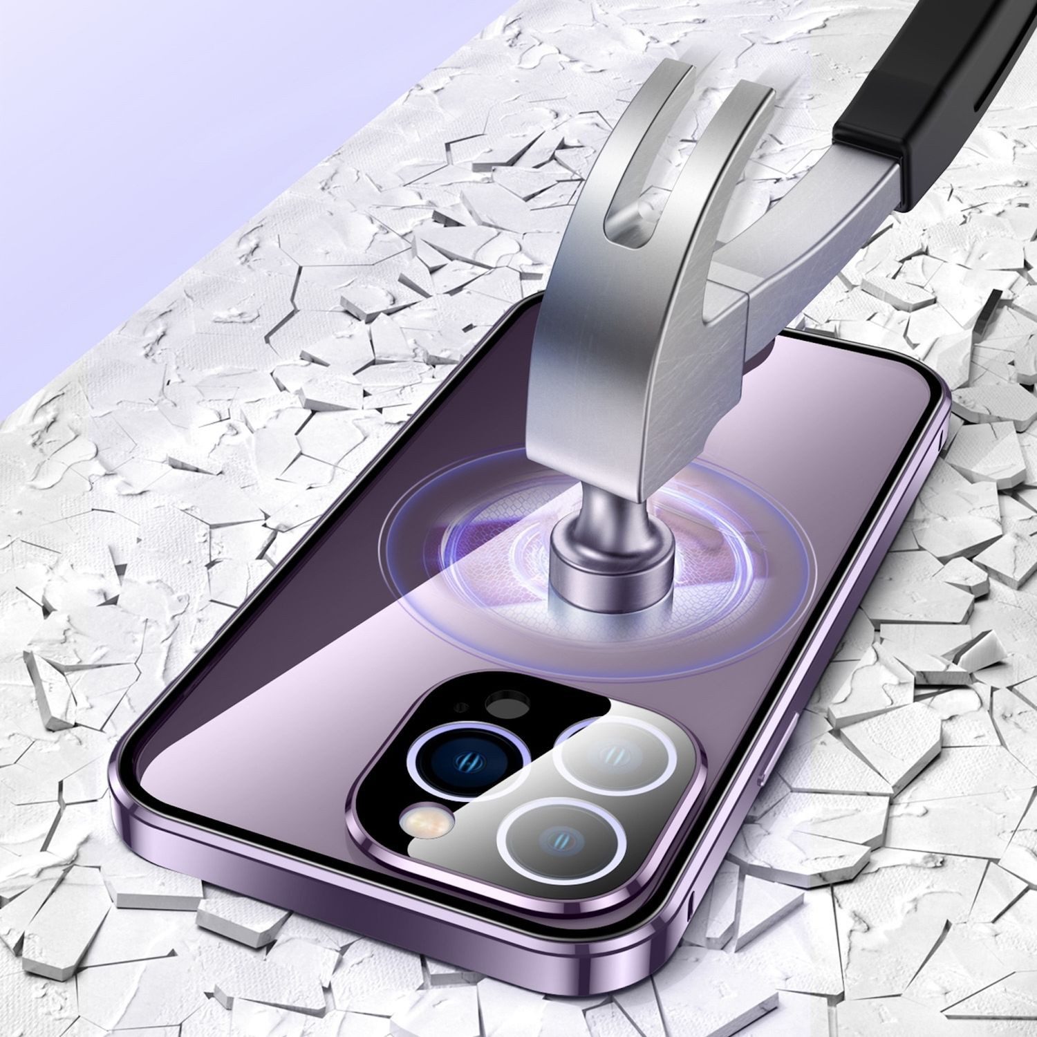 Wigento Handyhülle für Apple iPhone 16e Beidseitiger Metall Magnet Glas Bumper Gold, Magnetische Metallrahmenhülle mit beidseitigem Hartglas