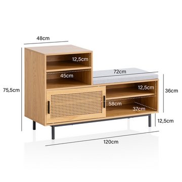 Wohnling Schuhbank WL6.833 (mit Sitzfläche Garderobenbank 120x75,5x40 cm Eiche), Sitzbank Schmal Flur mit Stauraum, Flurbank