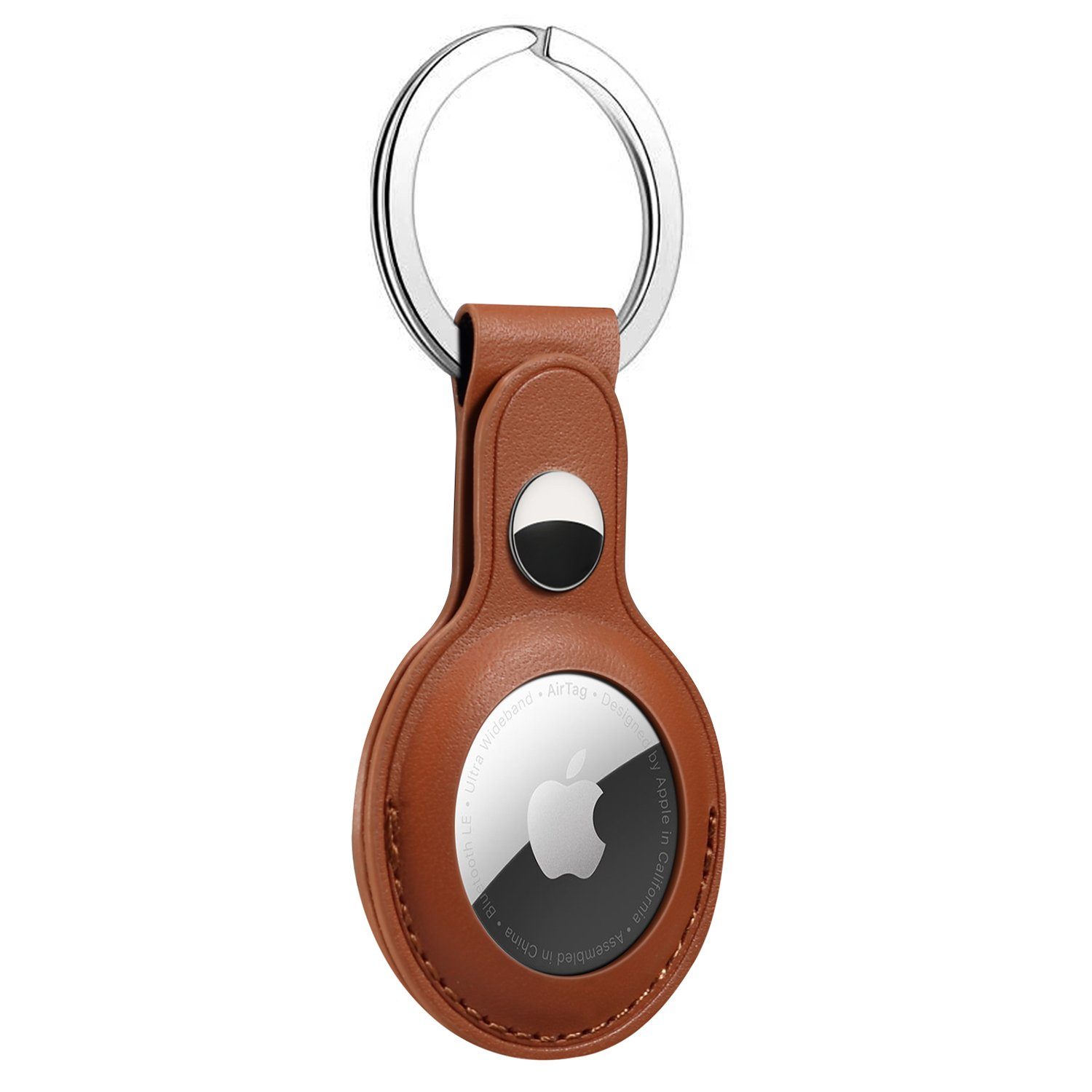 Lederhülle zggzerg Schlüsselanhänger Leder Keyring AirTag, für Apple Schlüsselanhänger Braun