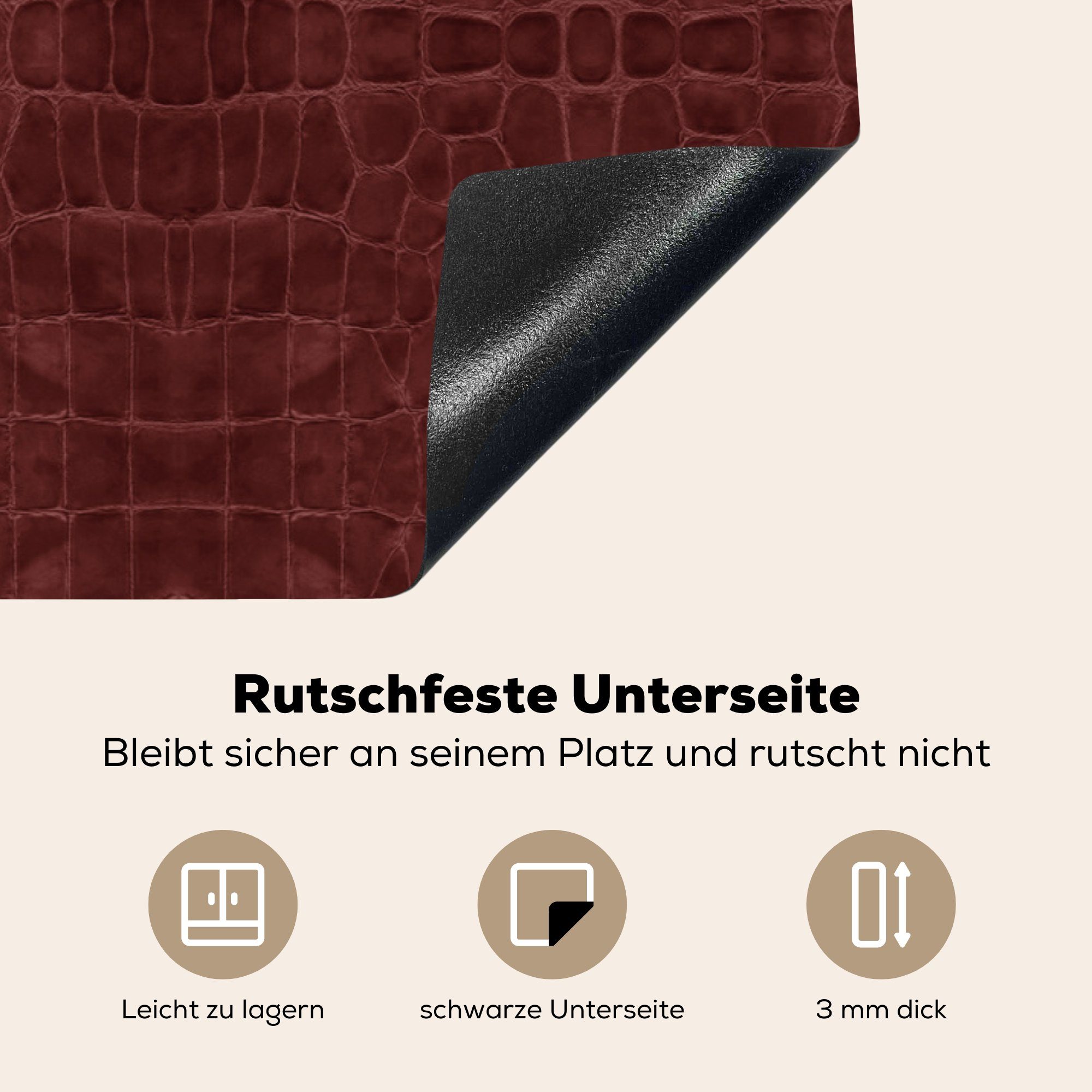 MuchoWow Ceranfeldabdeckung, für - Vinyl, tlg), Arbeitsplatte - cm, - (1 83x51 Tierhaut, Induktionsschutz küche Herdblende-/Abdeckplatte Leder Rot