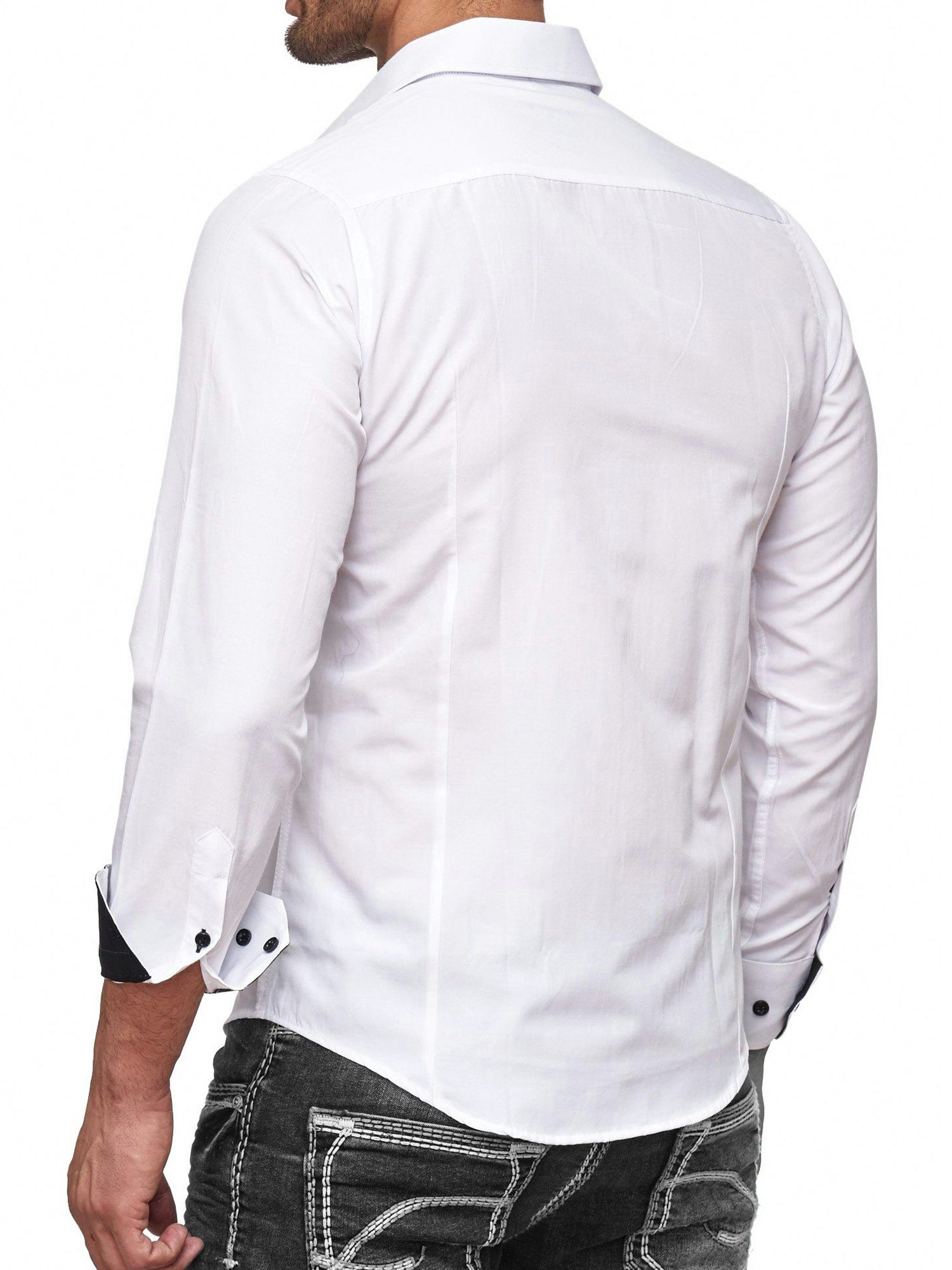 Baxboy Langarmhemd Kentkragen Businesshemd Slim Fit Hemd mit farblich abgesetzten B-444