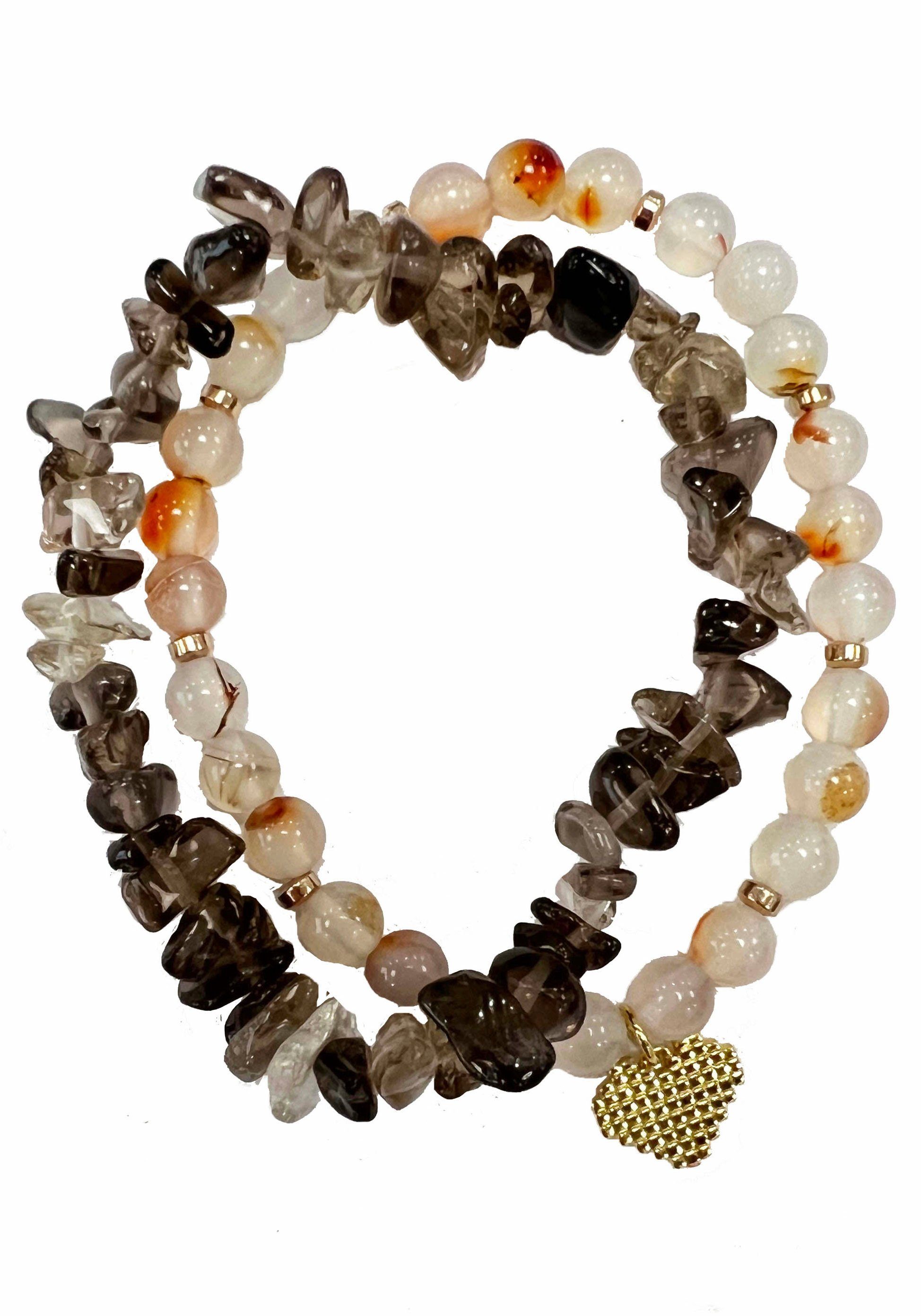 Firetti Armband Set Multipack Schmuck Geschenk Zugarmbänder Steinarmband Edelstein (Set, 2-tlg), Made in Germany - mit Achat, Rauchquarz