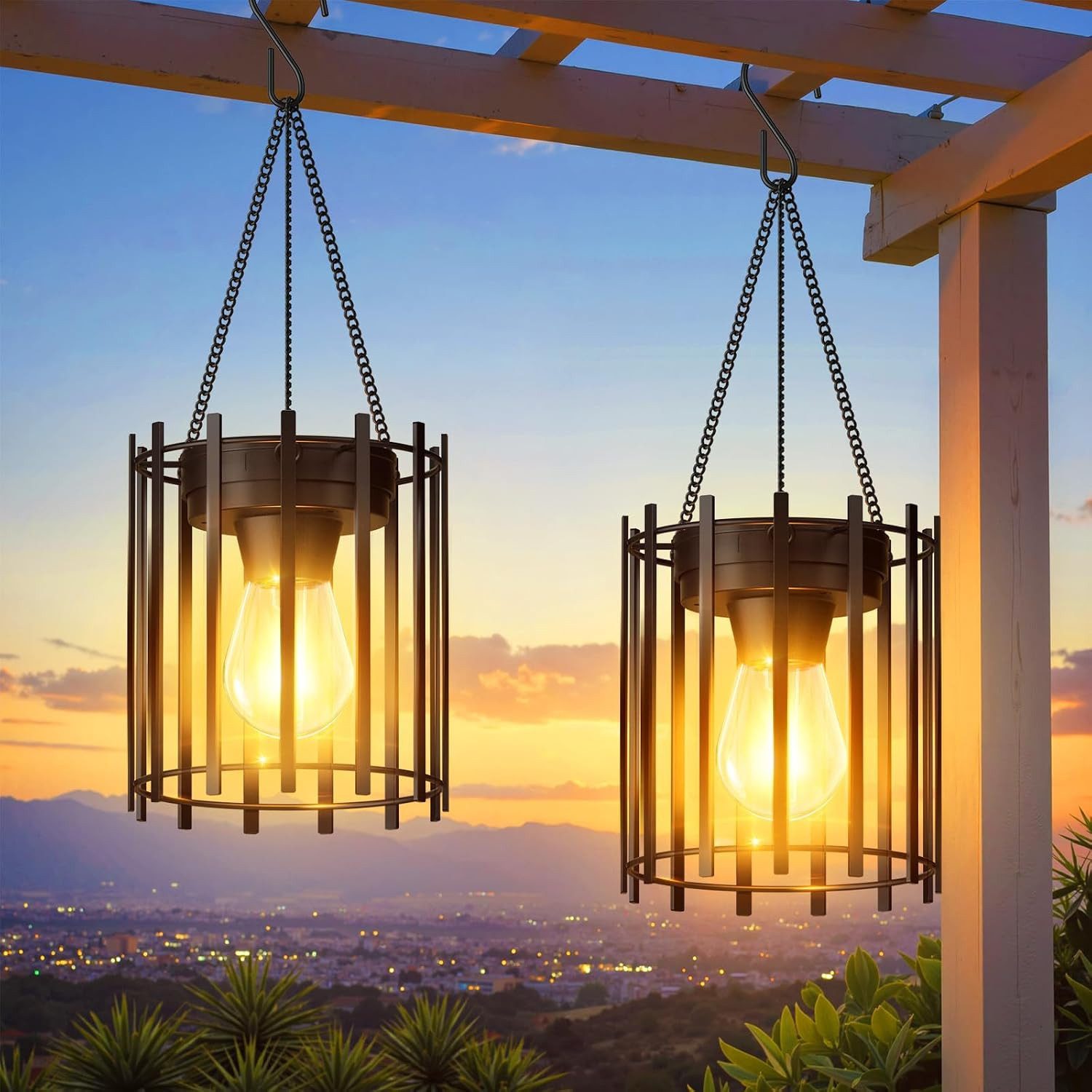 FELIXLEO LED Solarleuchte 2er Solarleuchten Außen Hängend IP65 Garten LED Laterne