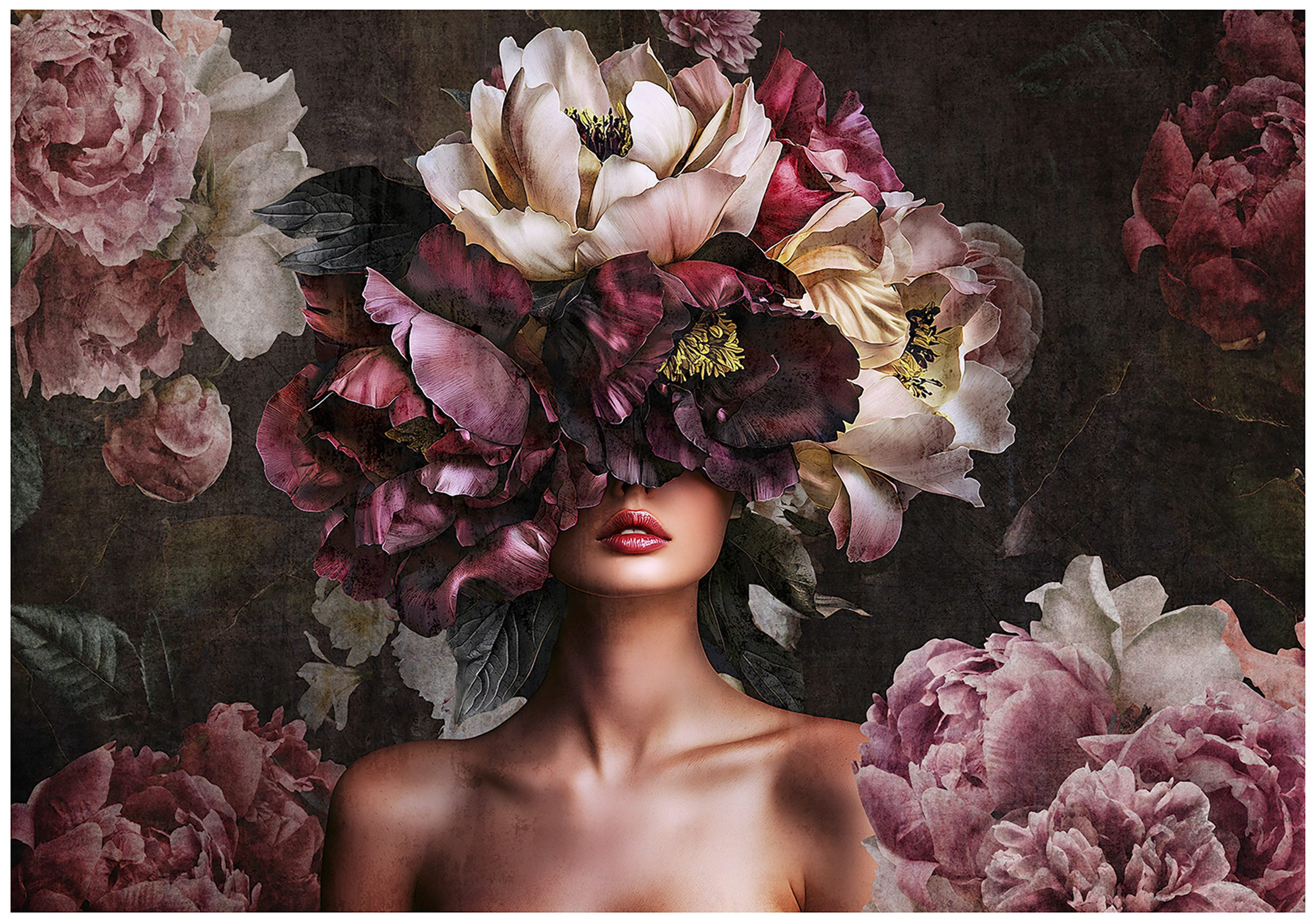 Wallarena Fototapete Frau Vintage-Blumen Vlies Tapete günstig online kaufen