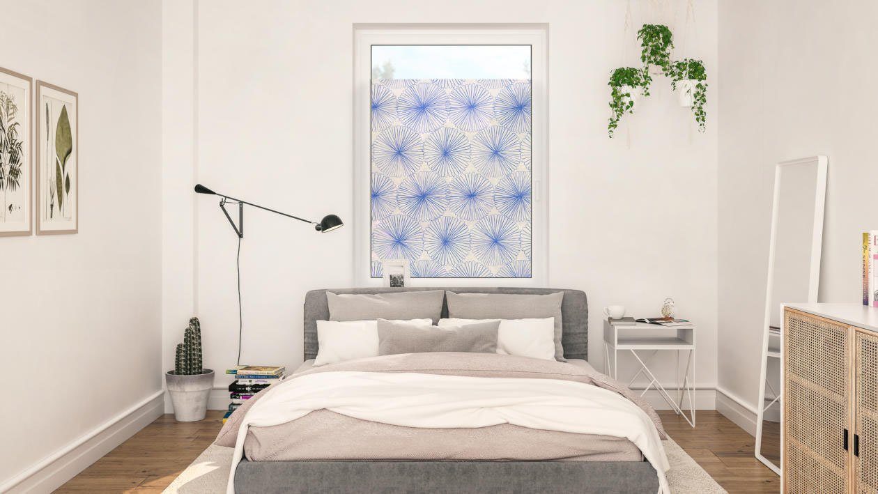 - blickdicht, Blau, Flower ORIGINAL, glatt LICHTBLICK wheel Sichtschutz, Fensterfolie selbstklebend, Fensterfolie