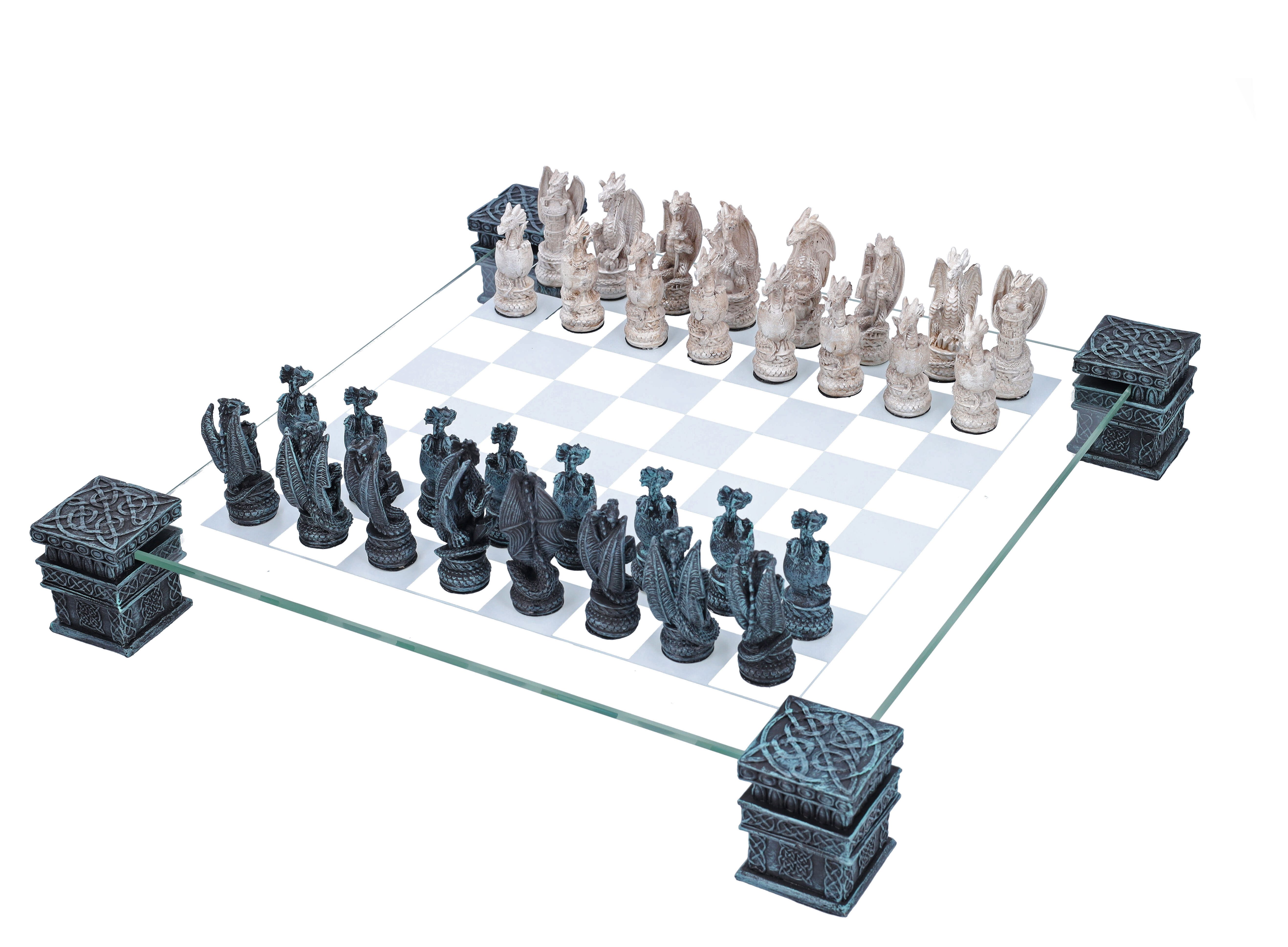 Figuren Shop GmbH Spiel Schachfiguren Set - Gothic Drachen - Fantasy Schach Figuren