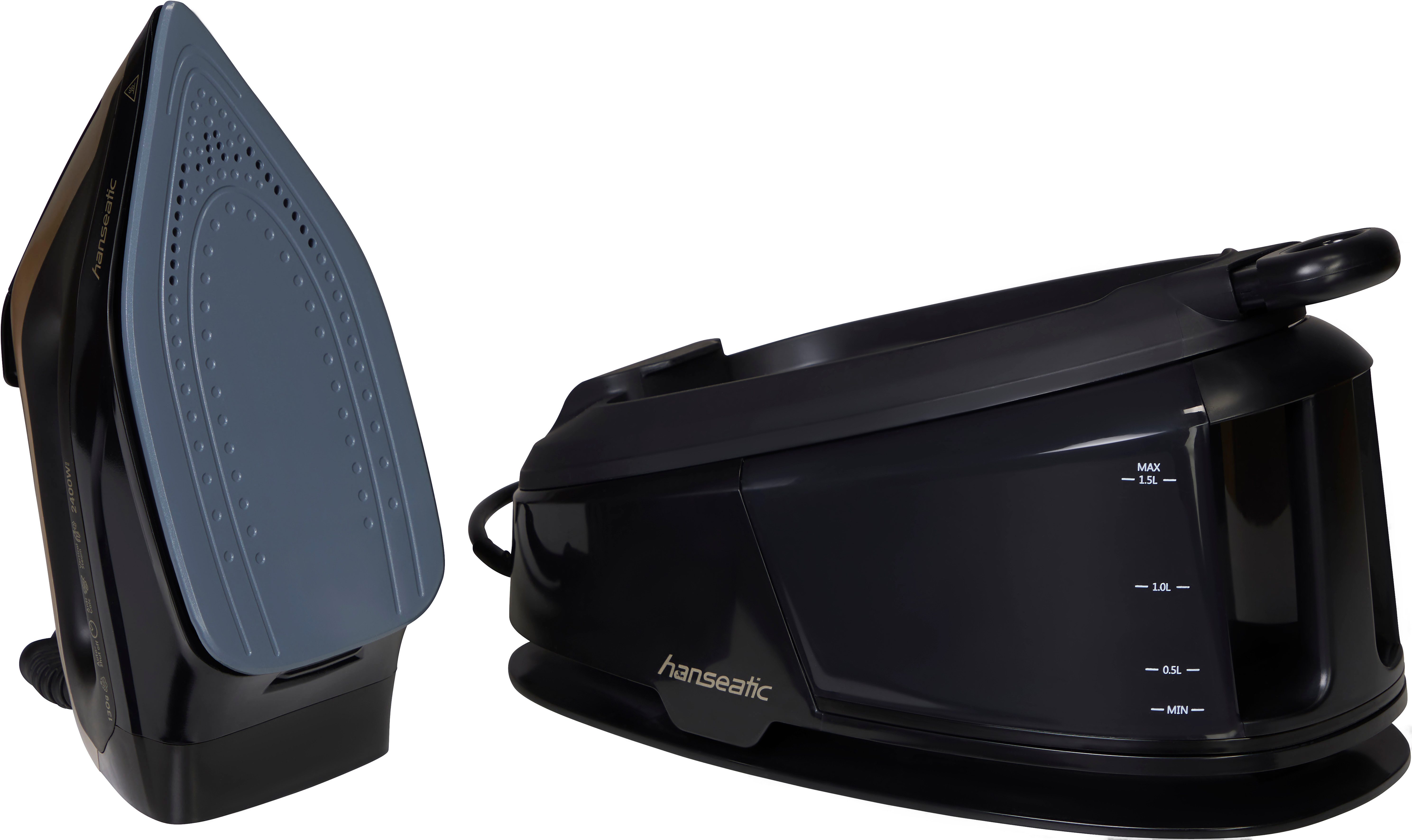 Hanseatic Dampfbügelstation und Dampfbürste, Dampfbügelstation 8 bar Dampfdruck, Abschaltautomatik, 1500 ml Wassertank, nur 90 Sekunden Aufheizzeit, 130g/min Dauerdampfmenge