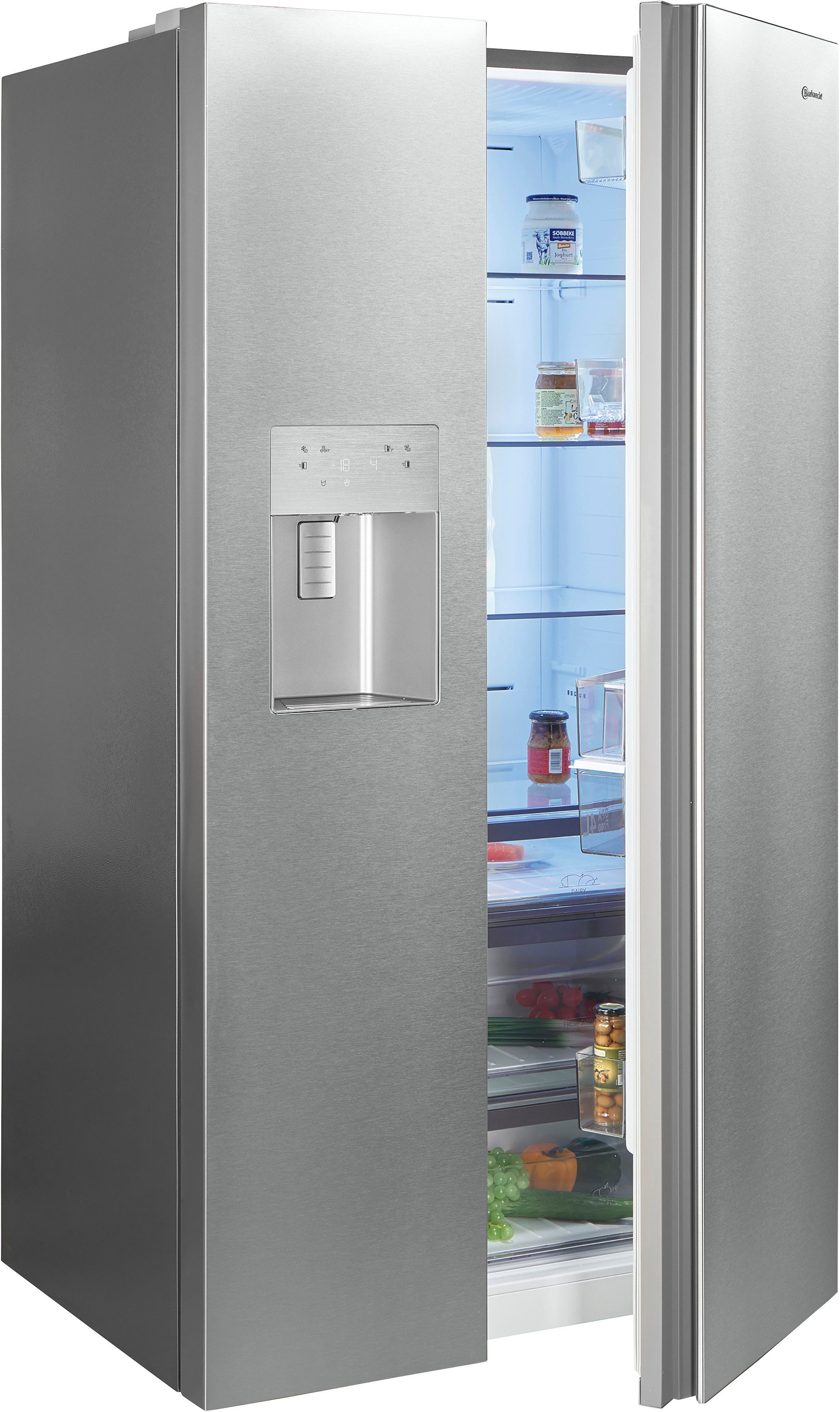 BAUKNECHT Side-by-Side SBS IW D90 Pearl, 179 cm hoch, 91 cm breit, Wasser- und Eiswürfelspender – Wasser, Crushed Eis & Eis jederzeit