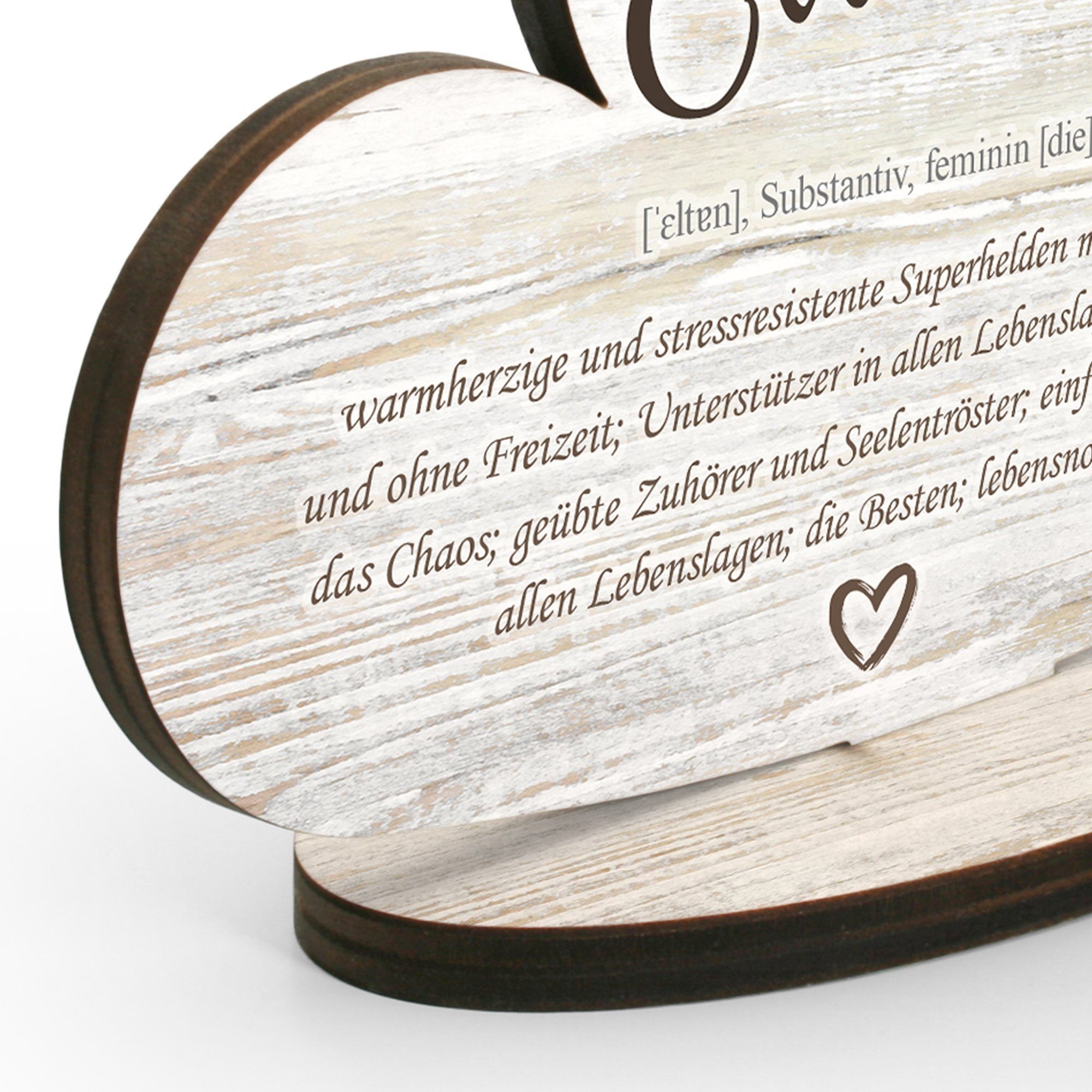 Kreative Feder Dekoobjekt Herz-Deko „Eltern“ - freistehender Holzaufsteller, 15x14 cm, tischdeko wohndeko spruch familie mutter vater