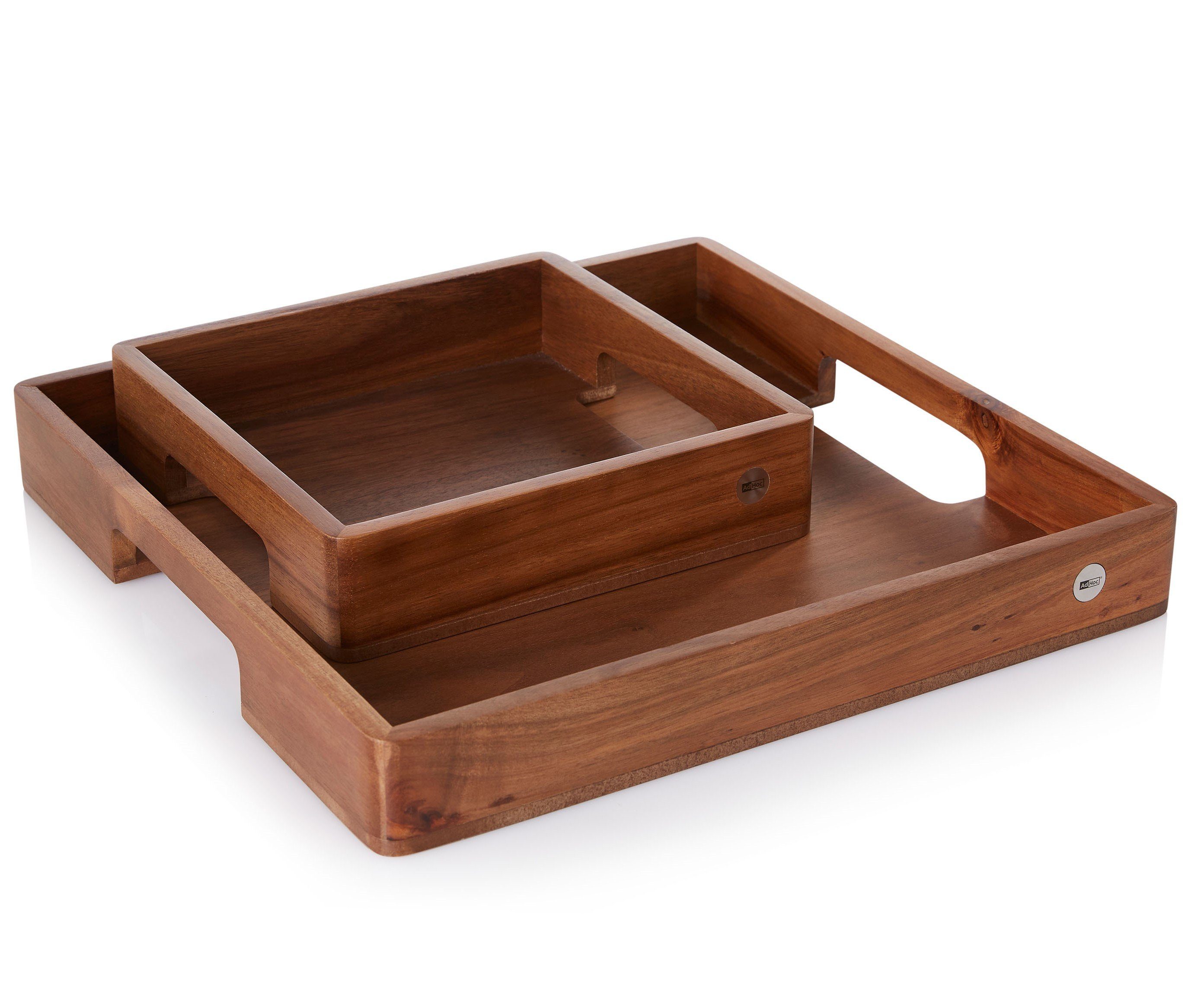 AdHoc Tablett SERVE SQUARE, Akazienholz, Walnussholz, (1-tlg), hochwertiges Serviertablett 25x25 cm