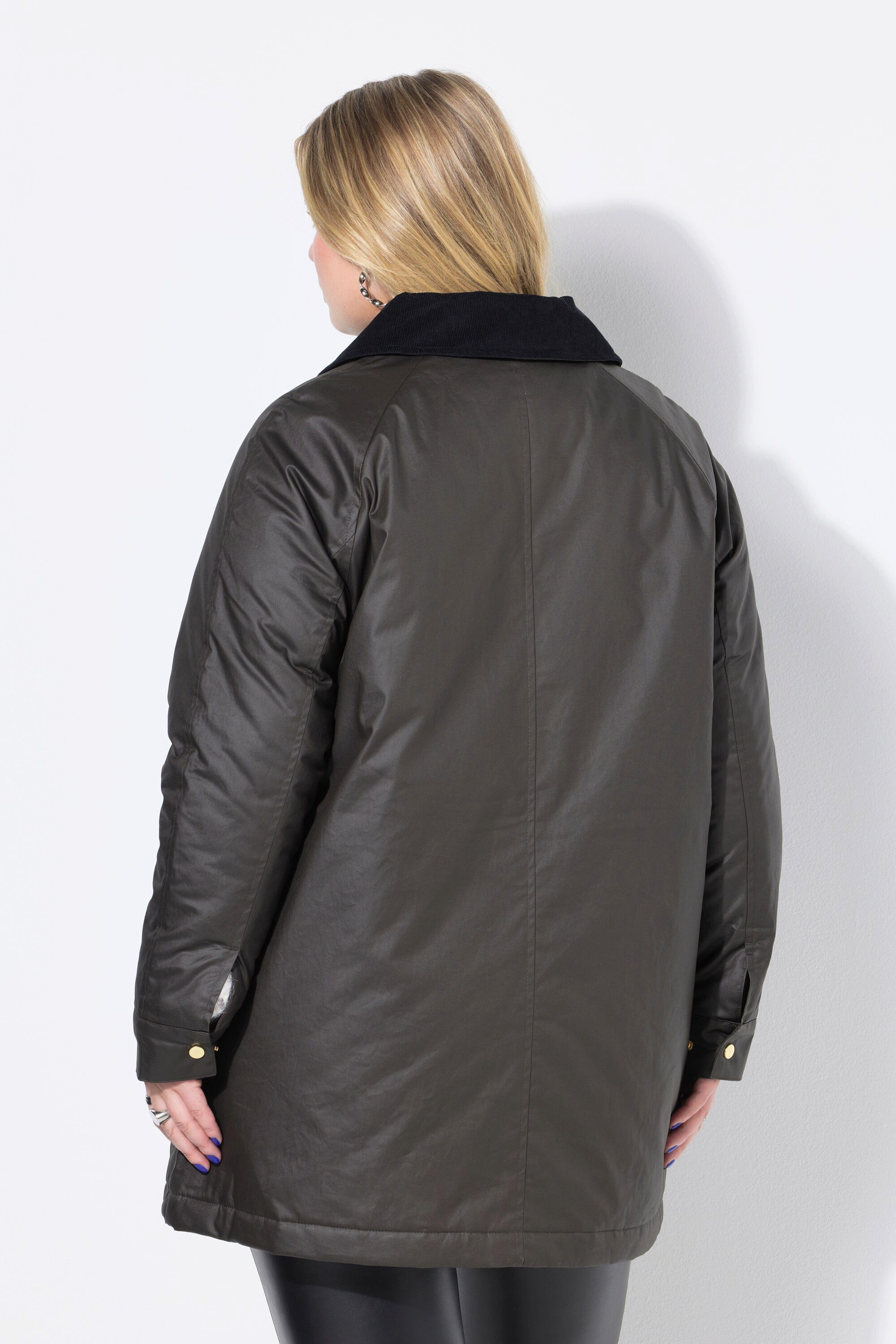 Studio Untold Outdoorjacke Coated-Jacke A-Line "Wachs"-Optik Cordkragen