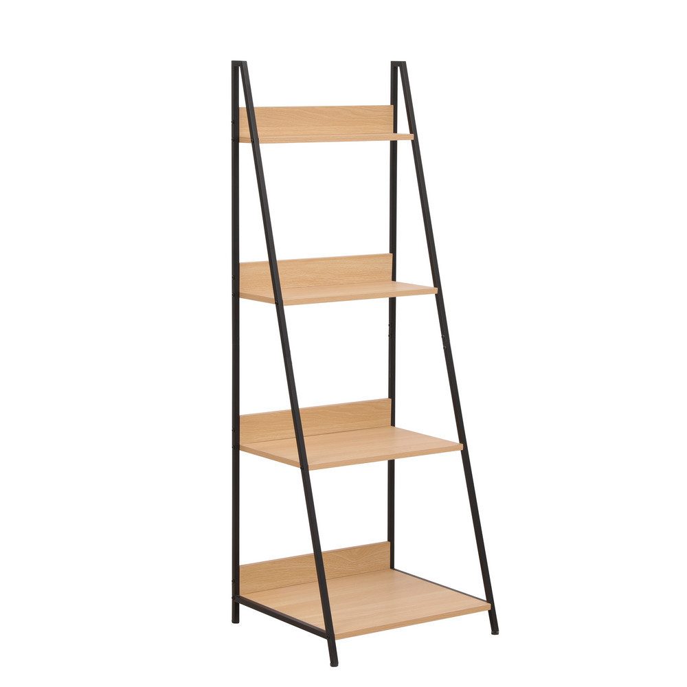 Happy Home Standregal Holz-Metall Bücherregal, 4 Ablagen, modernes Industrie-Design
