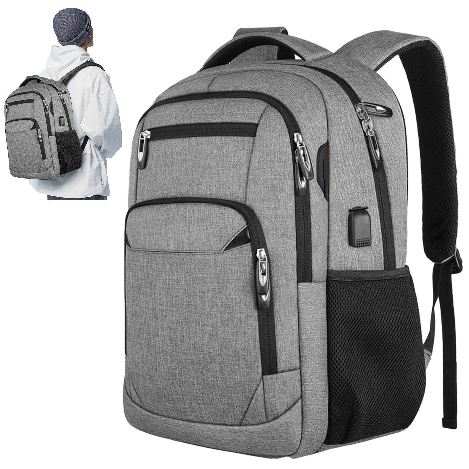 OKWISH Laptoprucksack Laptop Rucksäcke Schulrucksack Wasserbeständig Laptoptasche (Uni Tasche Businessrucksack Sportrucksack, Anti-Diebstahl, Backpack mit Laptopfach, mit USB-Anschluss), Herren Damen Jungen Teenager Arbeit Business Freizeit Reisen