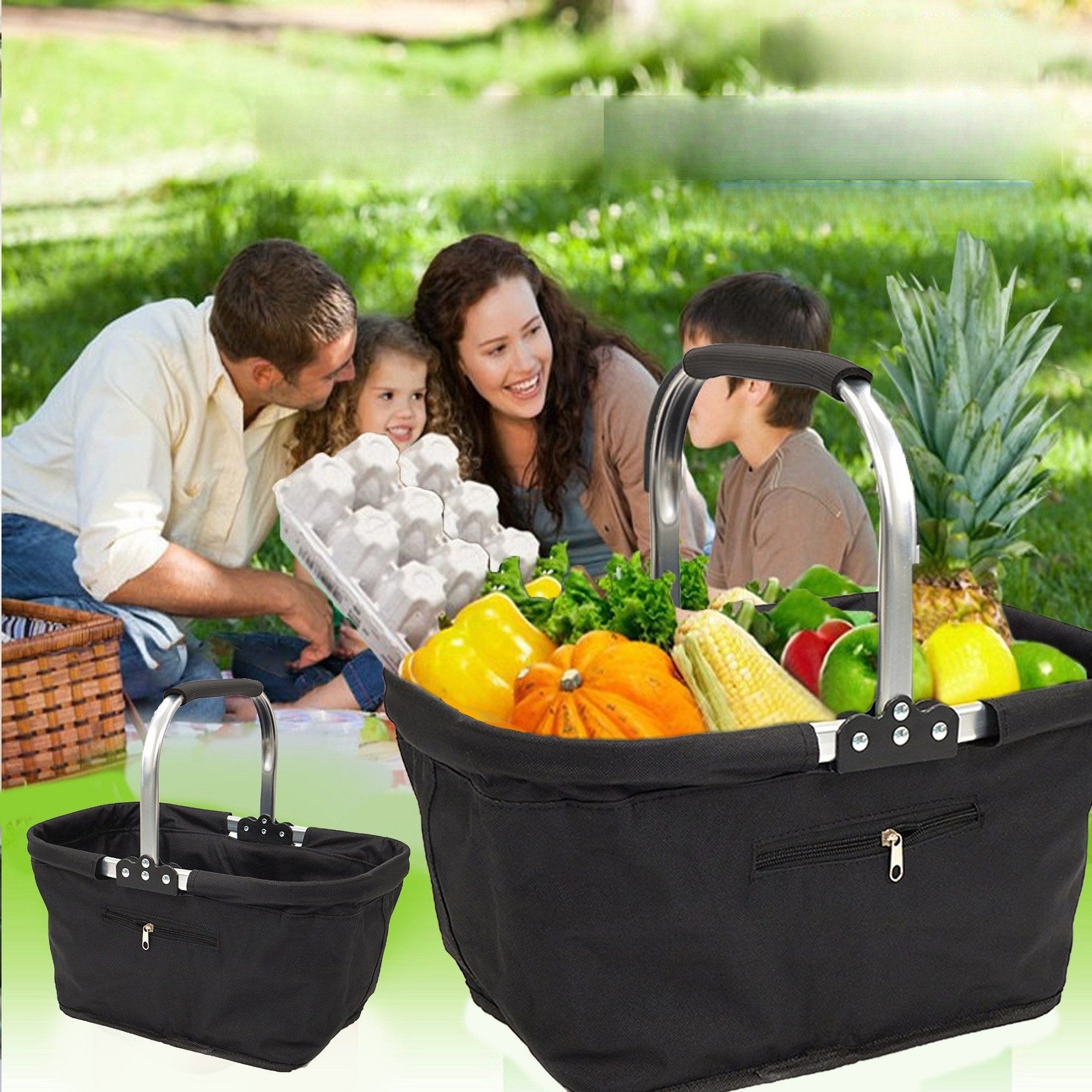 Queen Anne Kühltasche Einkaufskorb Faltbar Schwarz
