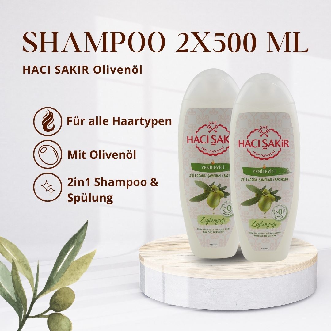 Haci Sakir Haarshampoo Haci Sakir Shampoo 2x 500 ml Olivenöl, Spar-Set, 2-tlg., mit Olivenöl Extrakten