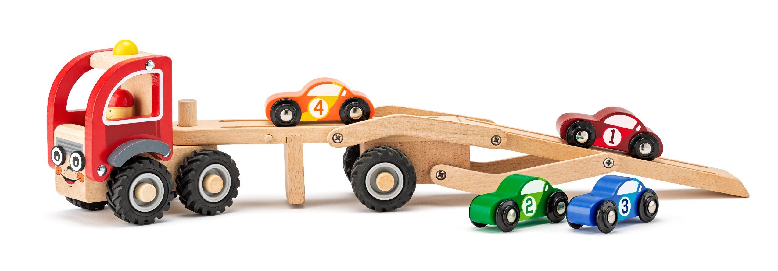 Woodyland Spielzeug-Auto 90790 Holz-Truck und 2 stöckiger Anhänger mit 4 fa günstig online kaufen