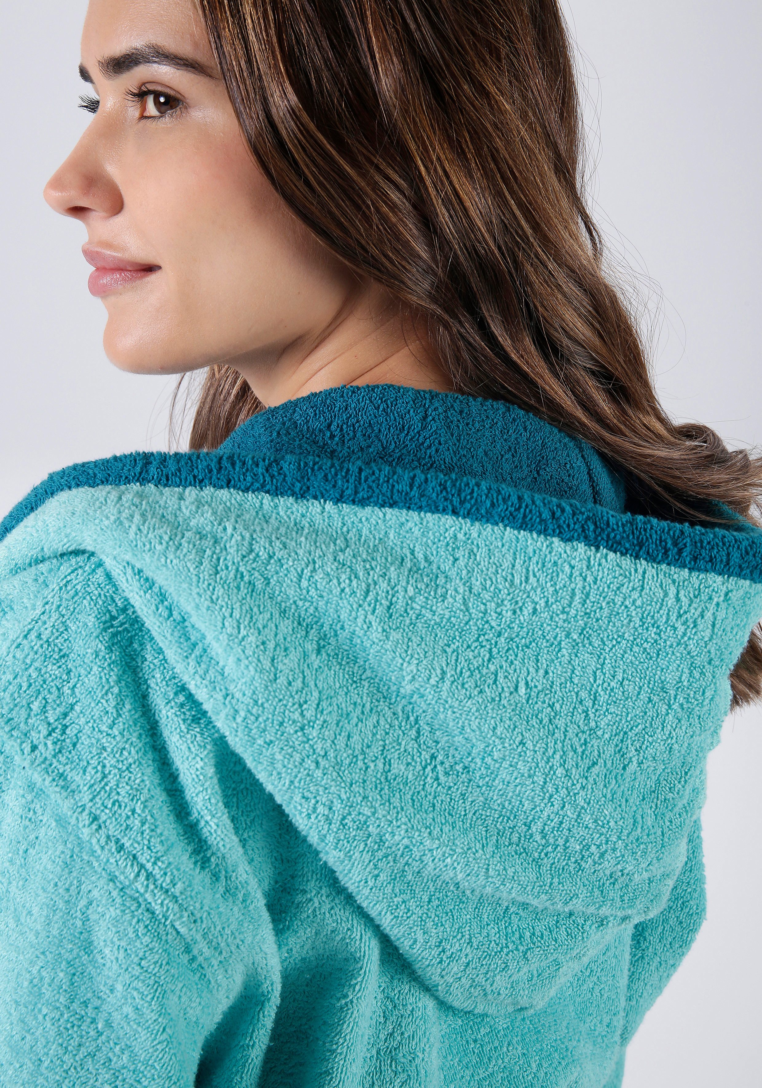 my home Unisex-Bademantel Anna, ideal für Sauna & Spa, Hotelbademantel, Morgenmantel, Langform, Walkfrottier, Kapuze, Gürtel, für Damen & Herren, mit Taschen, S-5XL, zweifarbig