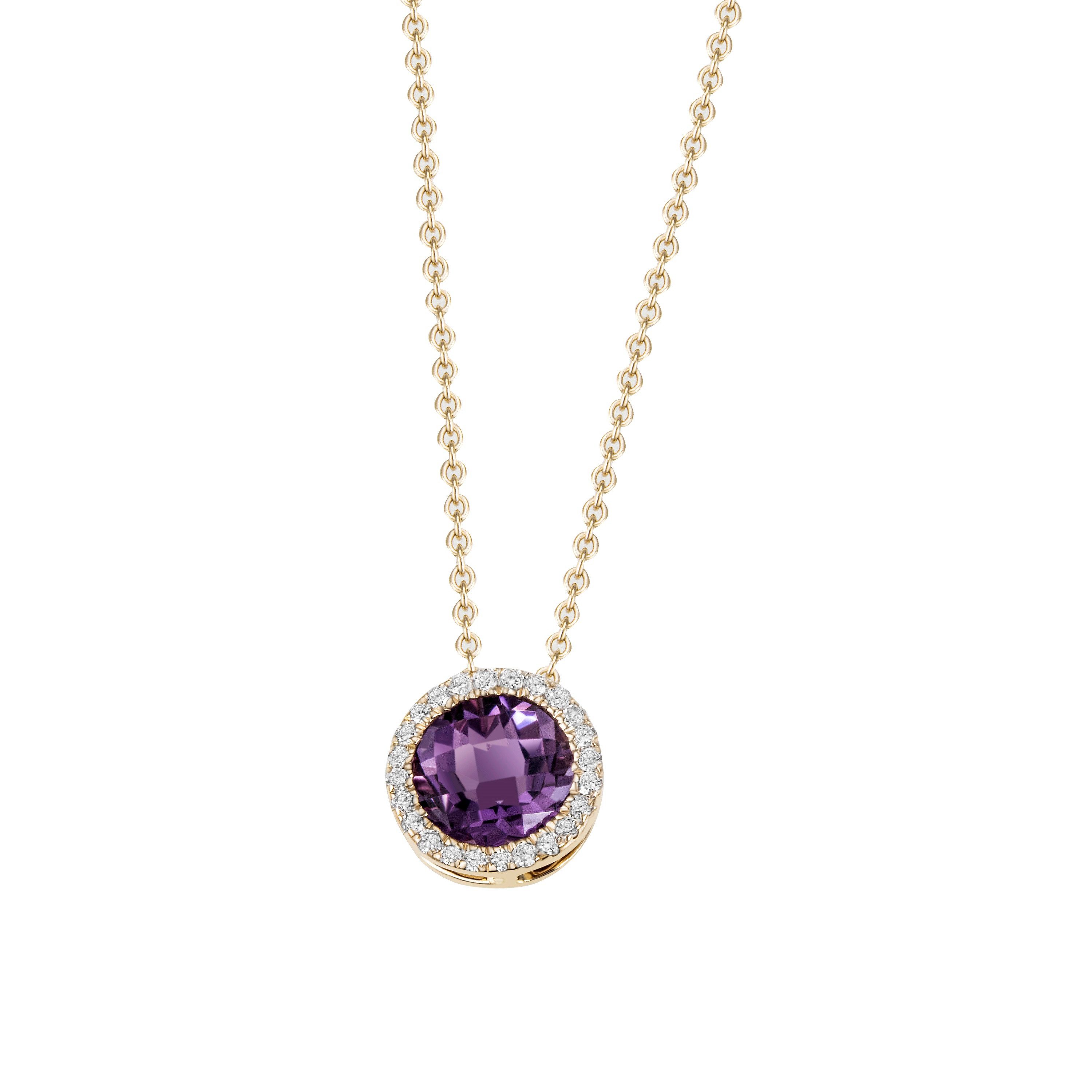 Firetti Kette mit Anhänger Schmuck Geschenk Gold 585 Halsschmuck Halskette Ankerkette Rund, mit Amethyst - mit Brillanten