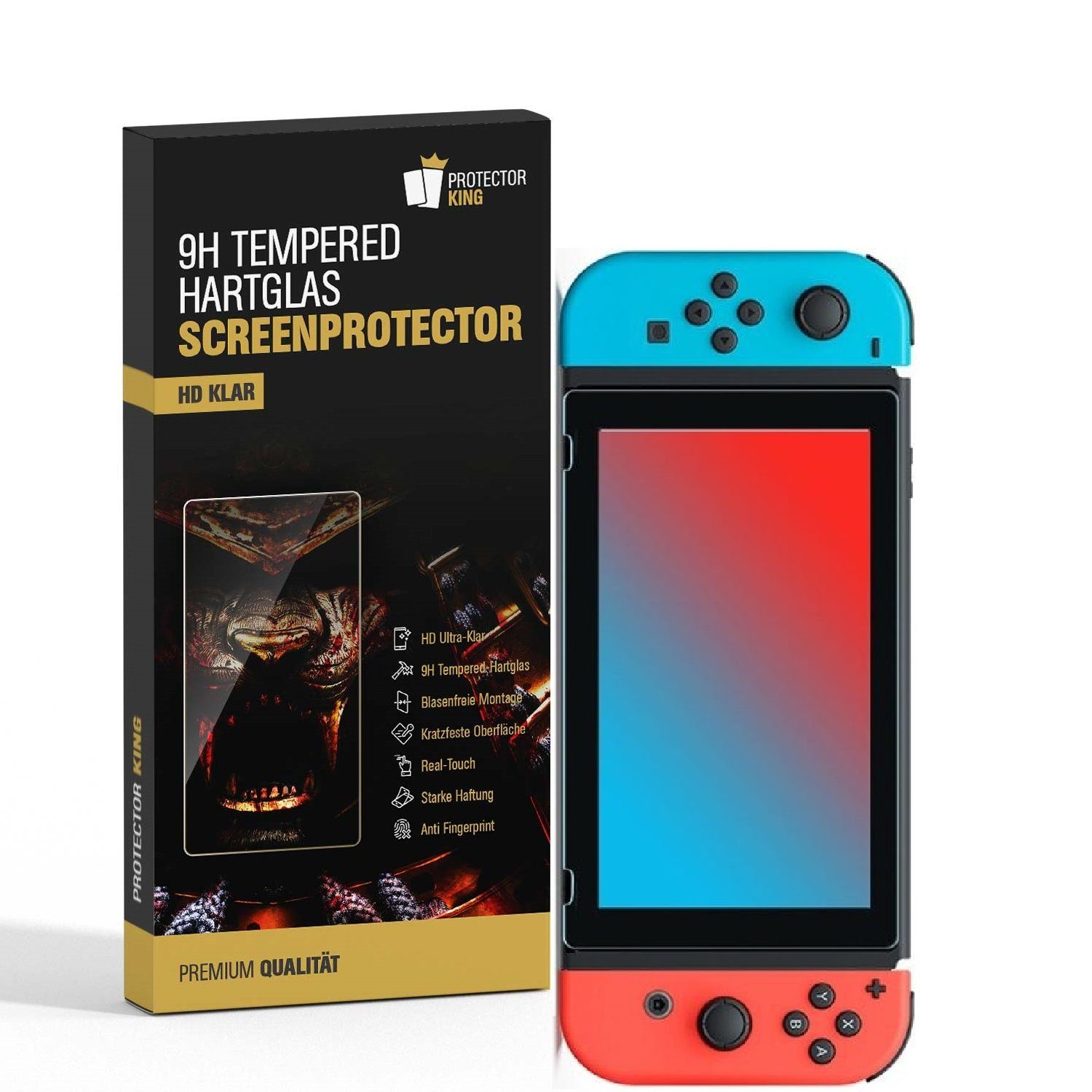 Protectorking Schutzfolie 1x 9H Panzerglas für Nintendo Switch Displayschutz Schutzglas Panzerfo, (1-Stück), klar
