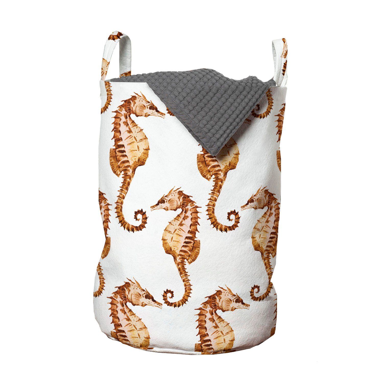 Abakuhaus Wäschesäckchen Wäschekorb mit Griffen Kordelzugverschluss für Waschsalons, Ozean Seepferde Marine-Lifestyle