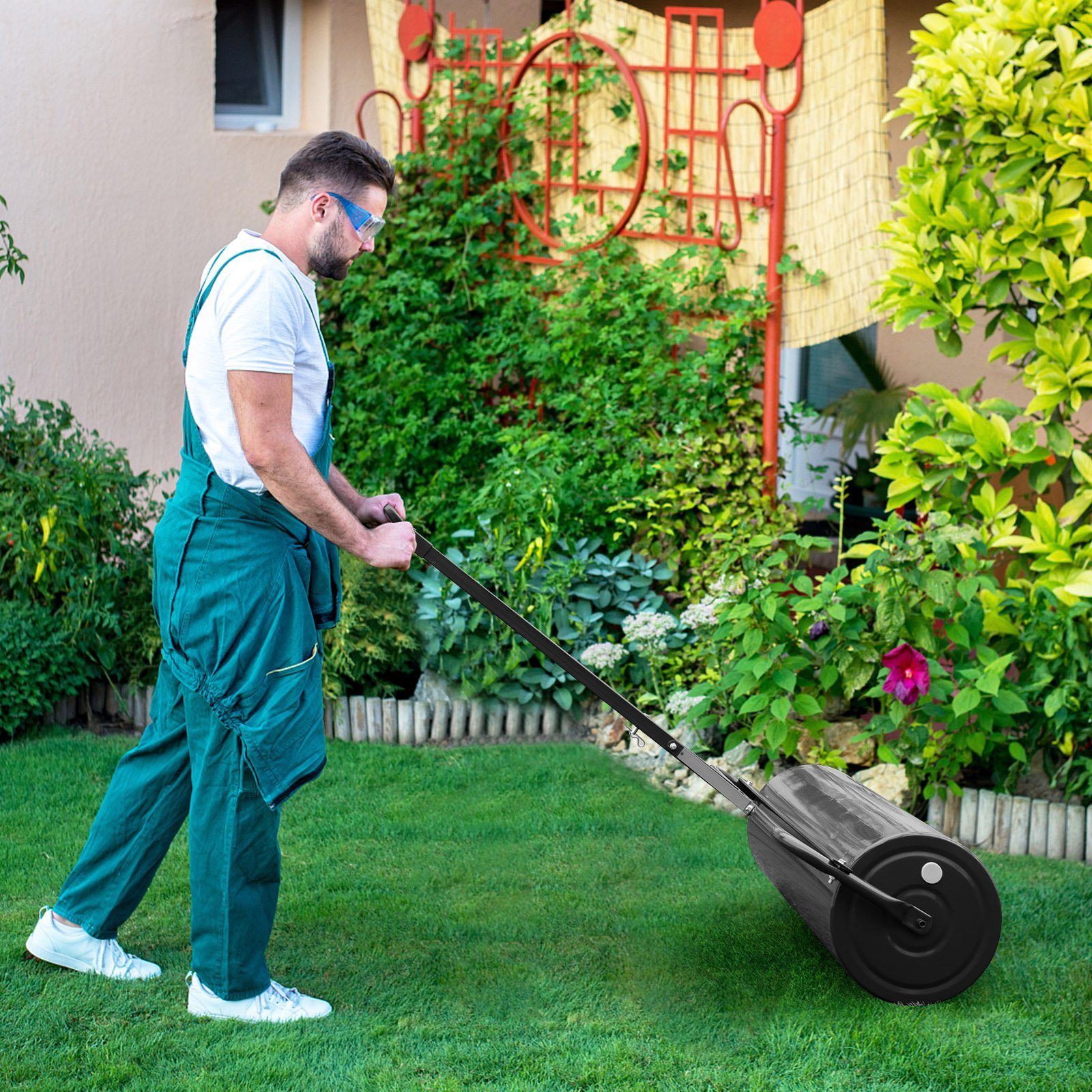 COSTWAY Rasenwalze, 90,00 cm,Gartenwalze Ø 30cm, 63L, mit Griff, aus Metall