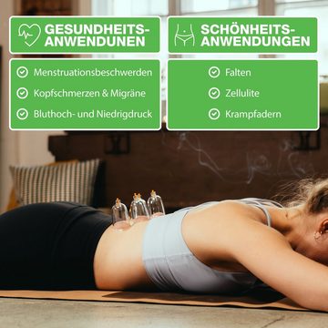 BACKLAxx® Massagegerät Schröpfen Set, 12x Glocken, 6x Therapiemagnete, 1x Vakuumpumpe, 1x Faszienschaber, 1x Schlauch, 1x Mikrofasertuch 21-tlg., 12 teilig