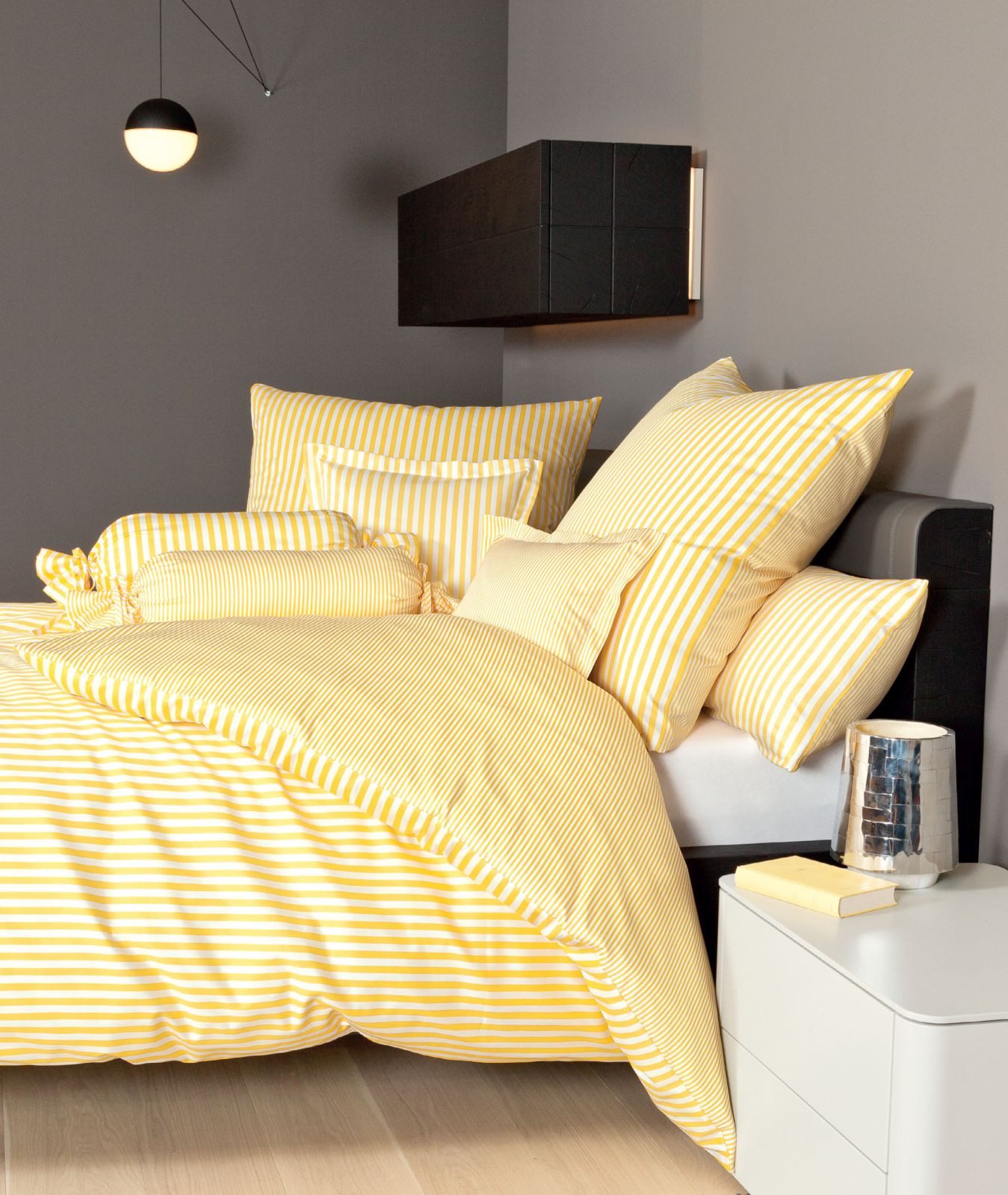 Janine Bettwäsche Mako-Satin Bettwäsche 200X200+2x80x80 modernclassic gelb, Bettbezug Kopfkissenbezug Set kuschelig weich hochwertig