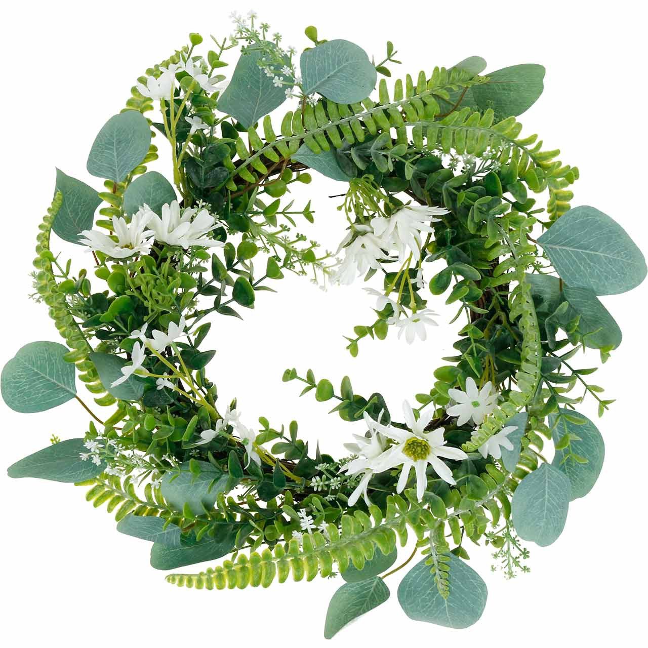 Dekokranz Künstlicher Eukalyptus-Farn-Kranz mit Kapmargeriten und Jasmin, Wand-