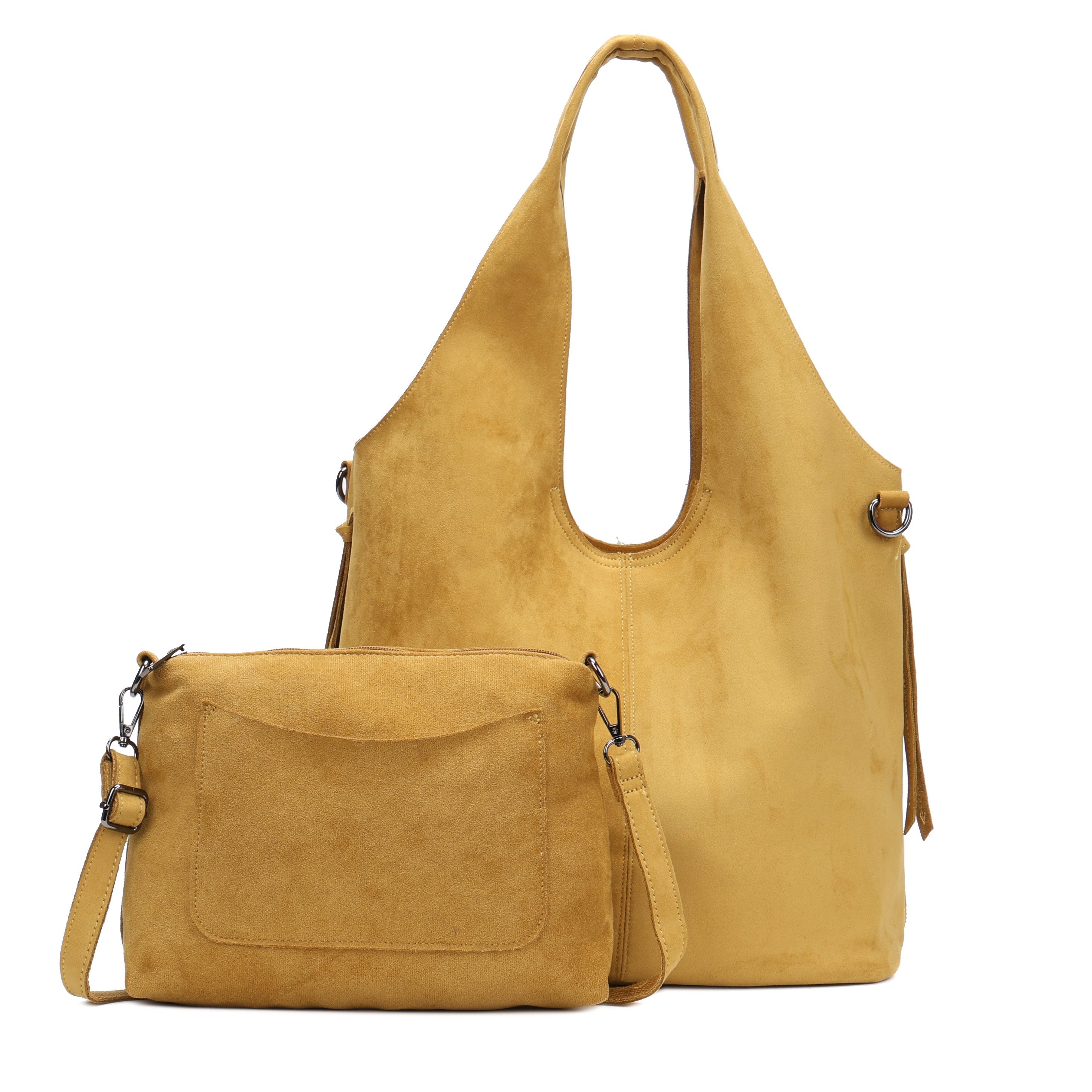 MIRROSI Shopper Damen Hobo bag 2-in-1 Set Wildleder-Optik aus Polyester (mit kleiner Umhängetasche & Reißverschluss, ca. 36 x 17 x 29 cm), Neue Kollektion Herbst/Winter 2026