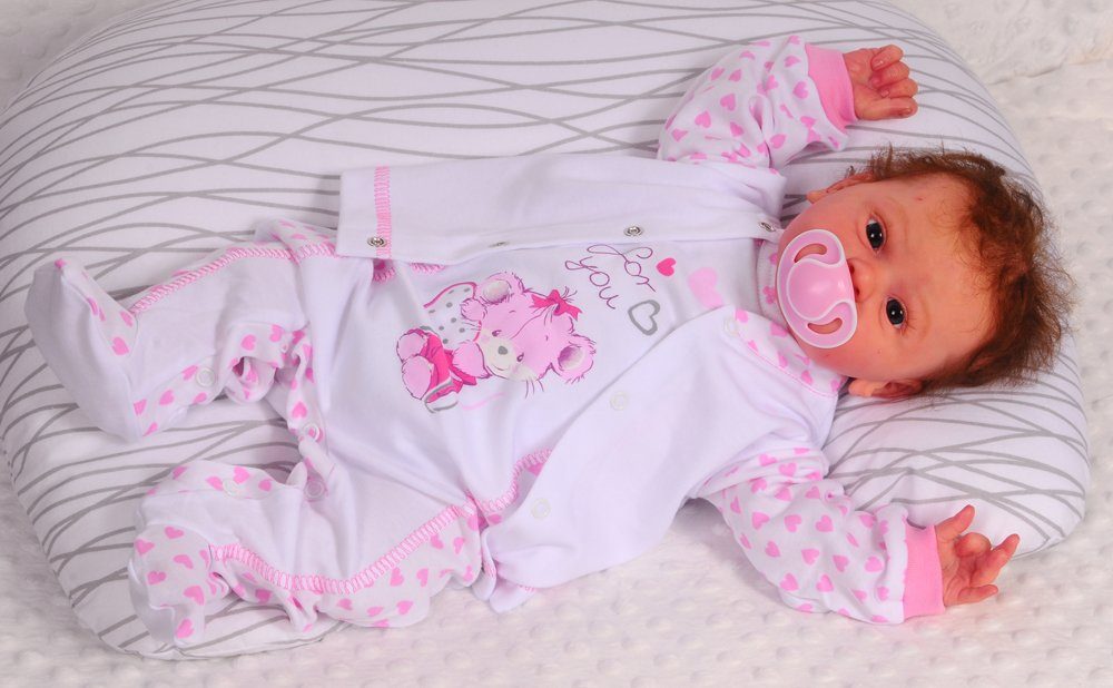 La Bortini Strampler Strampler Hemdchen Baby Anzug in Weiß mit Herzchen und Maus aus reiner Baumwolle, 62 68 74 80 86