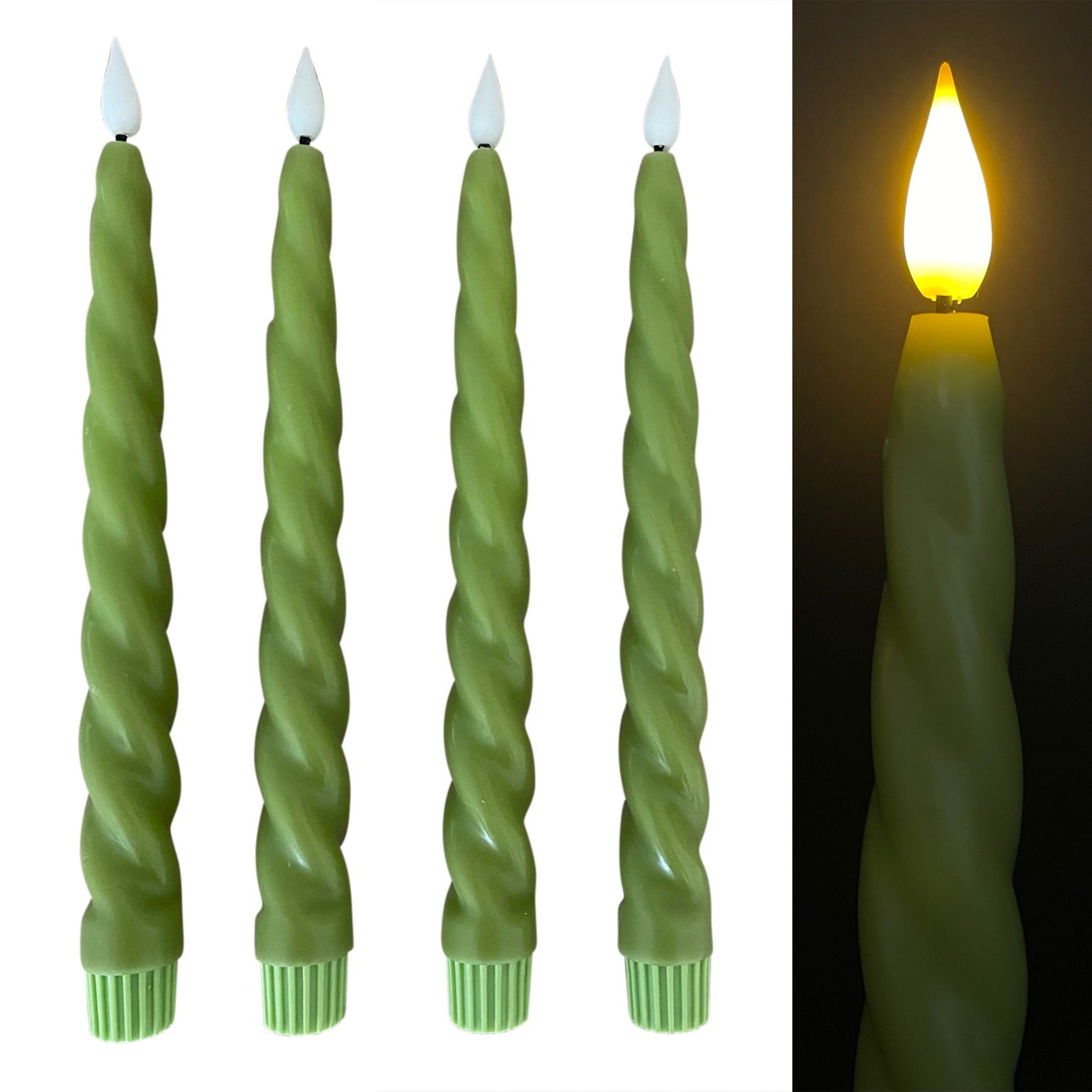 LED-Kerze 4 Stabkerzen gedreht aus Echtwachs mit Fernbedienung und Timer