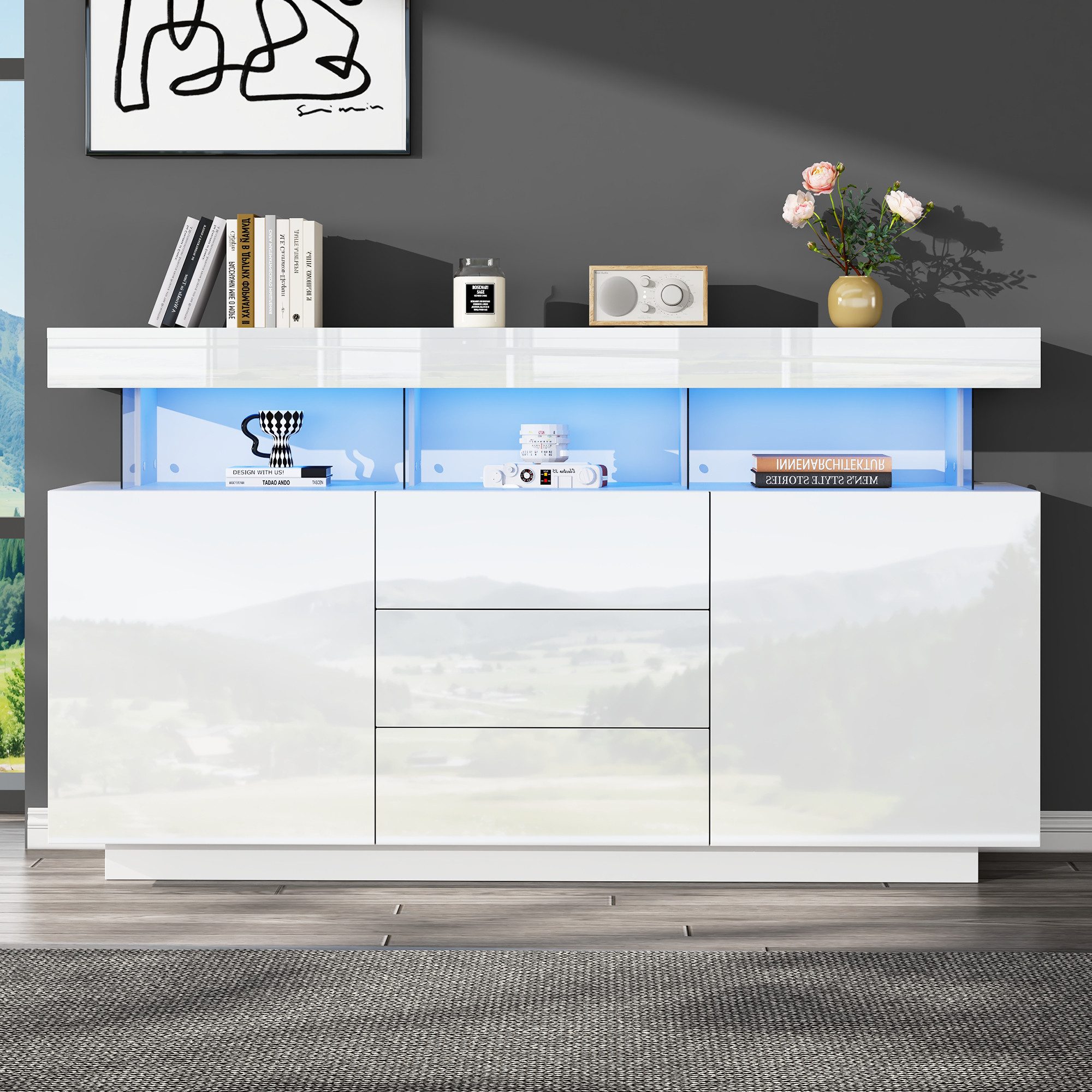 STILVORA Sideboard wohnzimmer weiß,140cm Acryl-Sideboard Küche günstig online kaufen