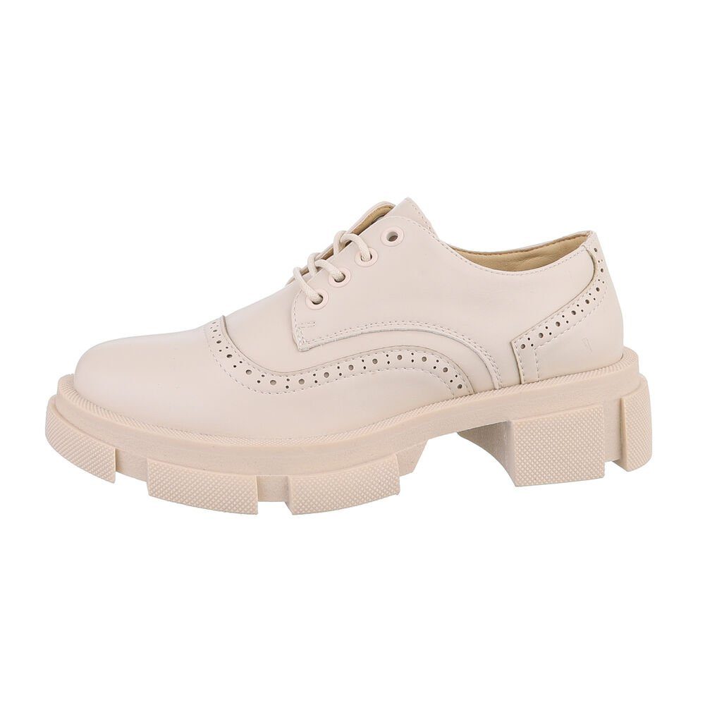 Schnürer Blockabsatz Ital-Design in Beige Schnürschuh Schnürschuhe Damen Freizeit