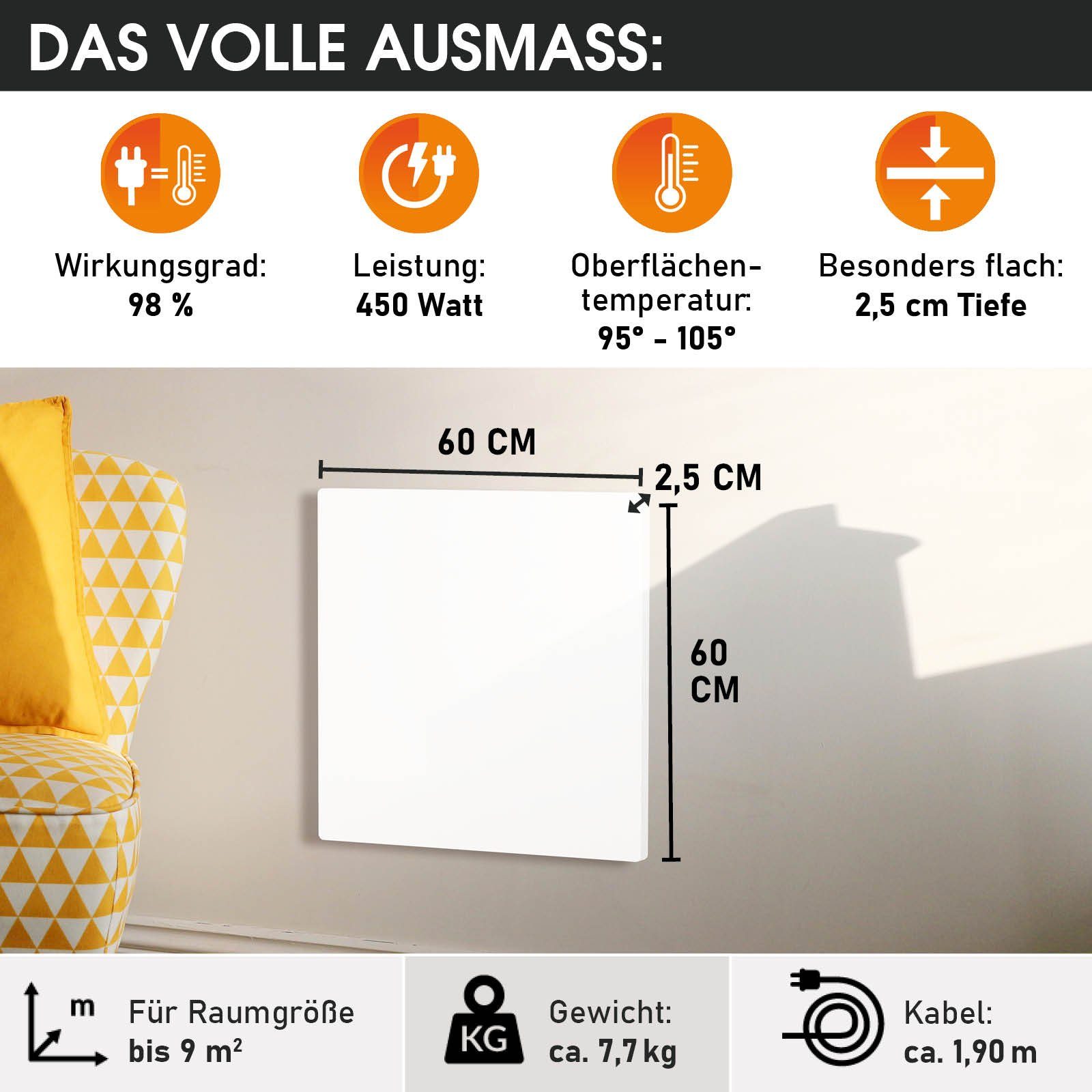 BRAST Infrarotheizung Hybrid; 300-1100 Watt; Hoher Wirkungsgrad; Ultraflache Bauweise, Überhitzungsschutz; Inkl. Wandhalterung