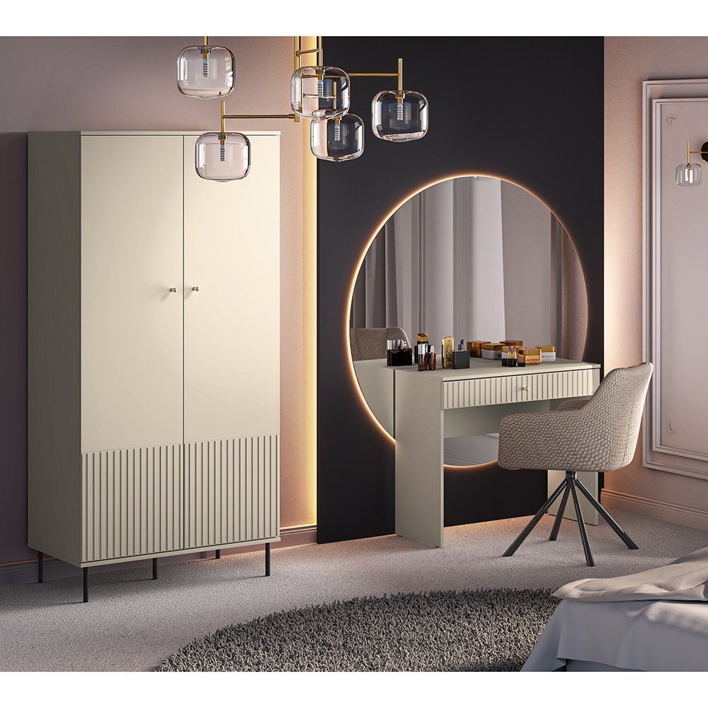 Lomadox Wohnzimmer-Set SALOU-131, (Mega-Spar-Set, 2-St., 2-tlg), in kaschmir matt, Rillenfront, Kleiderstange, Konpfgriff goldfarben