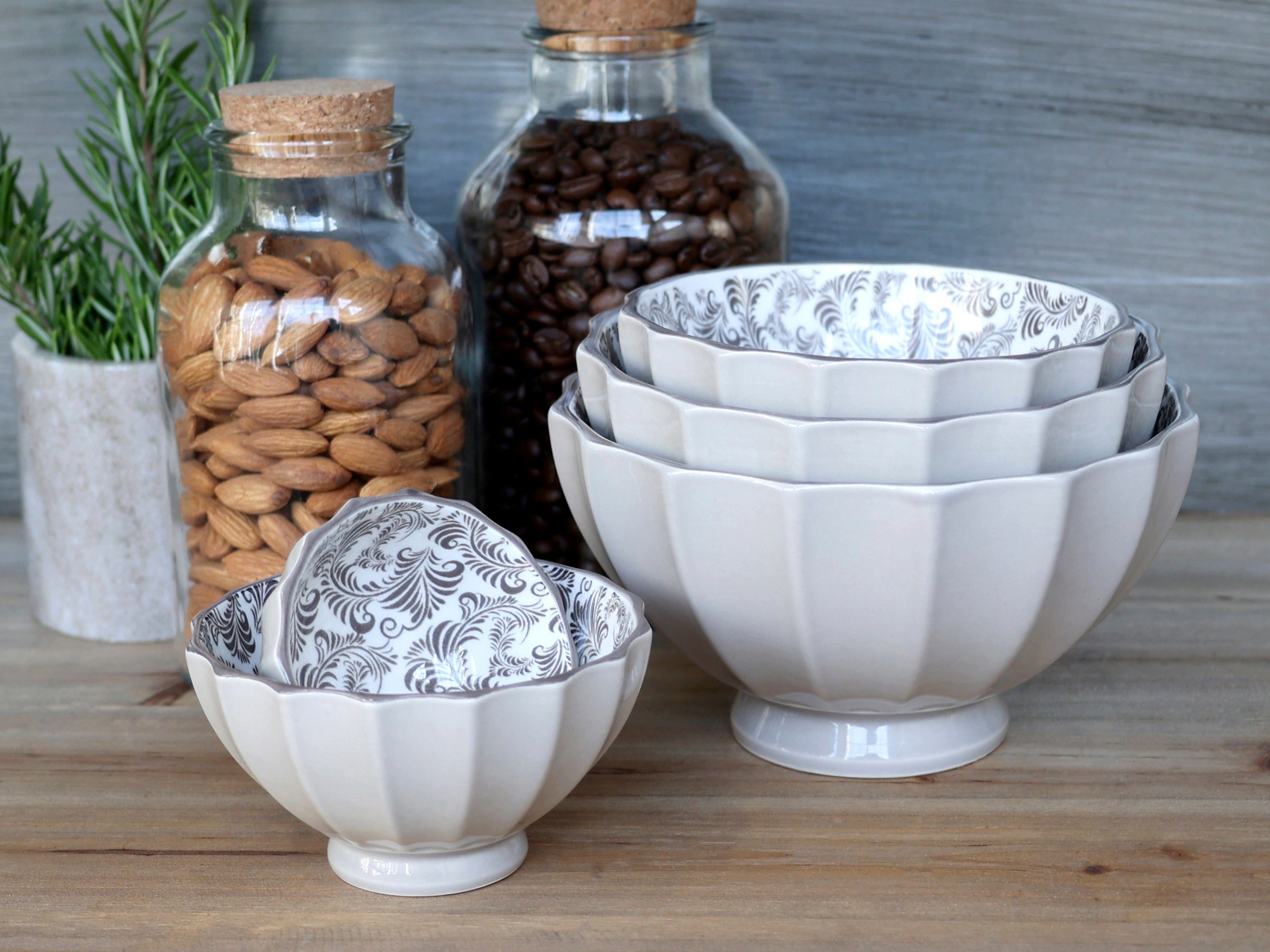 Chic Antique Schale Chic Antique Latteschüsseln mit Muster – 5er Set Mokka