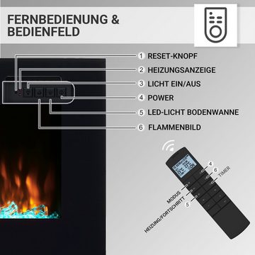 RICHEN Elektrokamin Fiamma, Einbaukamin mit Heizung 2000W, 3D-Flammeneffekt, LED-Beleuchtung, Fernbedienung, Timer, Thermostat
