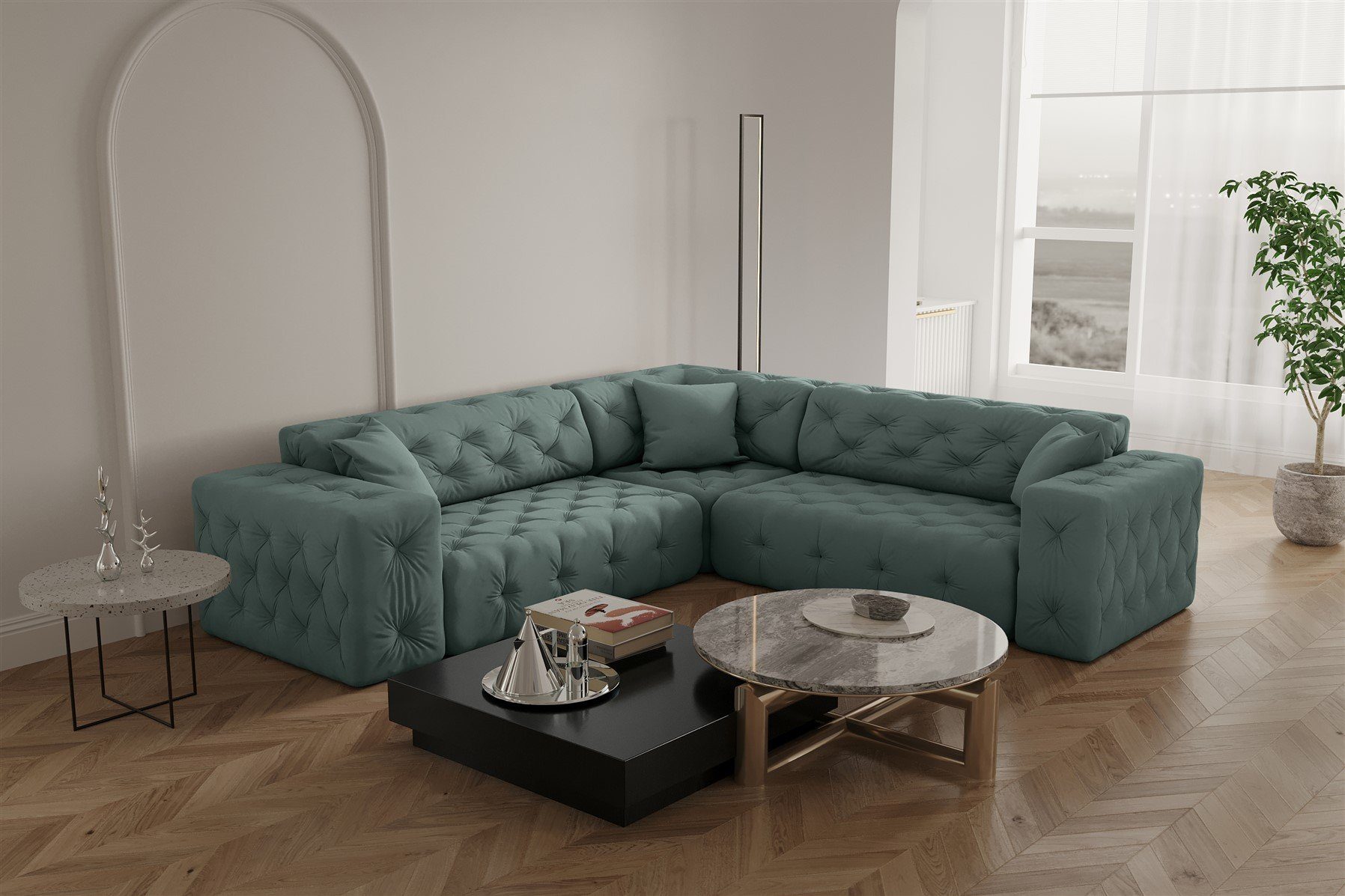Fun Möbel Ecksofa Ecksofa Designersofa CHANTAL Seite universal in Stoff Opera Velvet
