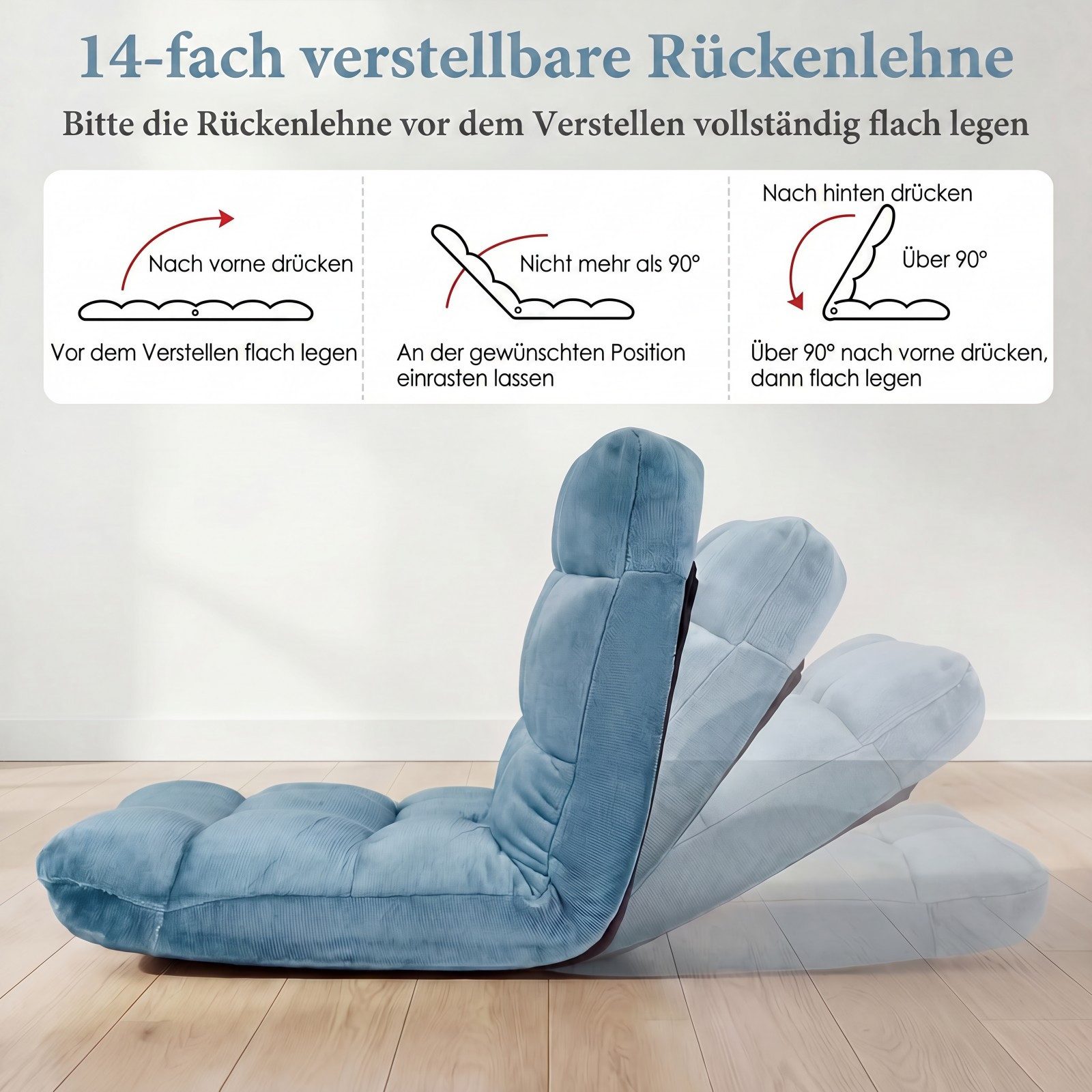 COSTWAY Relaxsessel Bodenstuhl mit verstellbarer Rückenlehne, faltbar gepolstert – Bild 2 von 5