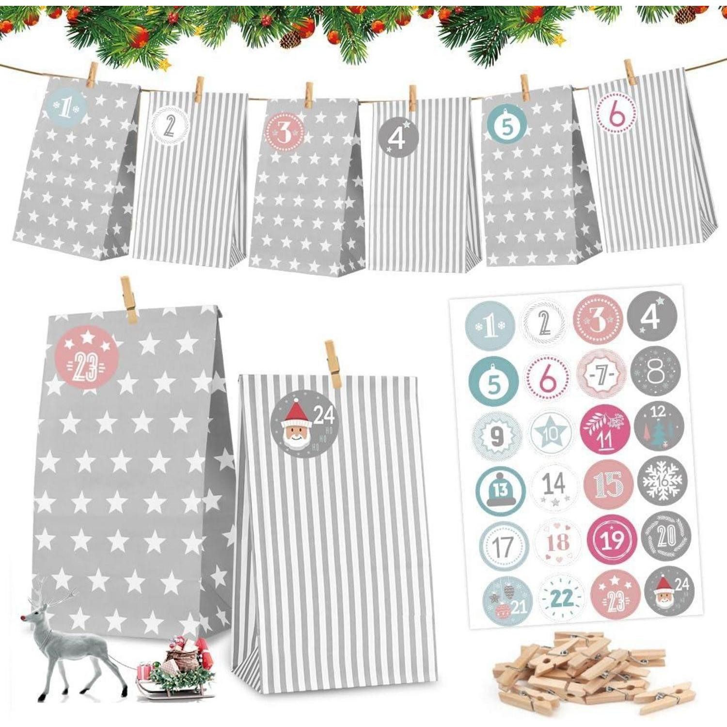 LuxusKollektion DIY-Adventskalender Adventskalender zum Basteln Tüten Grau DIY Weihnachtskalender 24