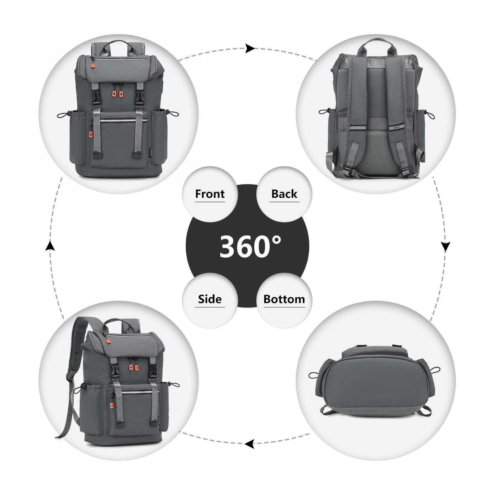 KONO Tagesrucksack Herren, Backpack Tragbarkeit Reiserucksack Wasserdicht für Reisen