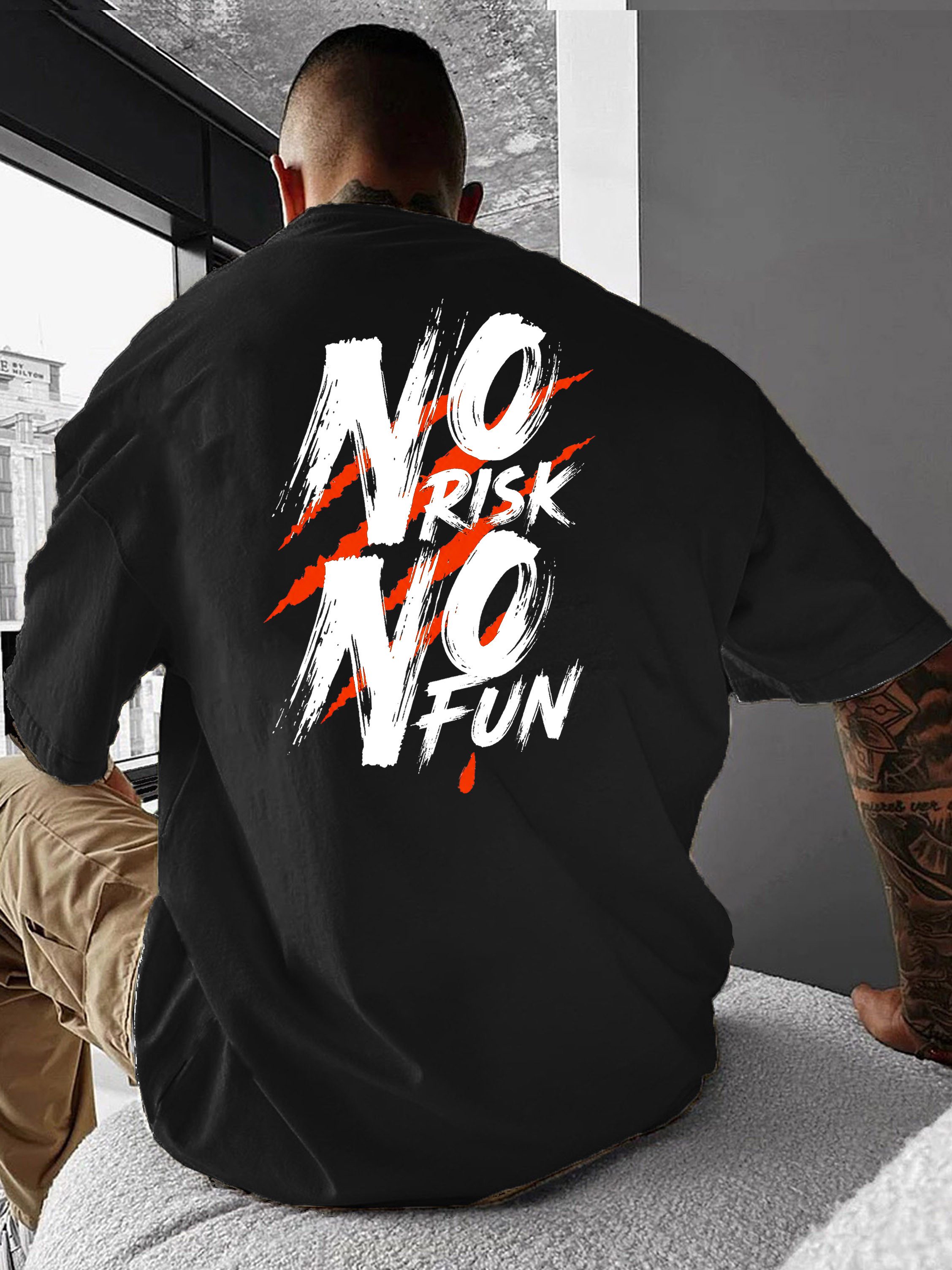 RMK T-Shirt Herren Shirt Basic Rundhals No Risk No Fun aus 100% Baumwolle
