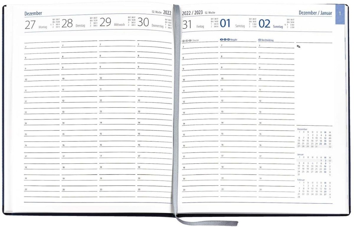 GÜSS Kalender Buchkalender Buchkalender Manager-Timer 21x26cm 1 Woche/2 Seiten grau 2027