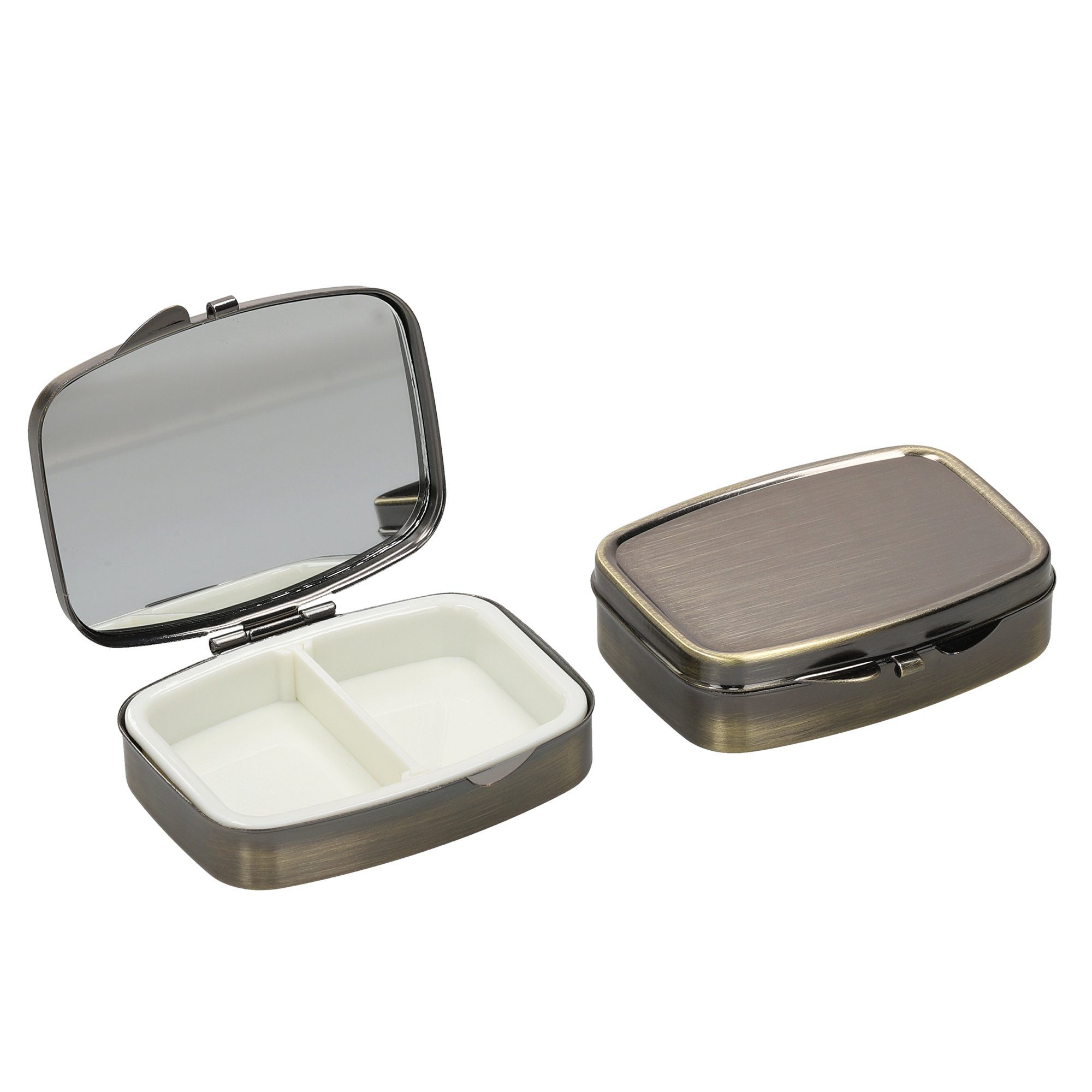 kwmobile Pillendose 2x Edelstahl Tablettenbox mit 2 Fächern - 5,5 x 4 x 1,5cm (2 St), Pillendose klein Tablettendose Tragbare Pillenbox Medikamentenbox Dose
