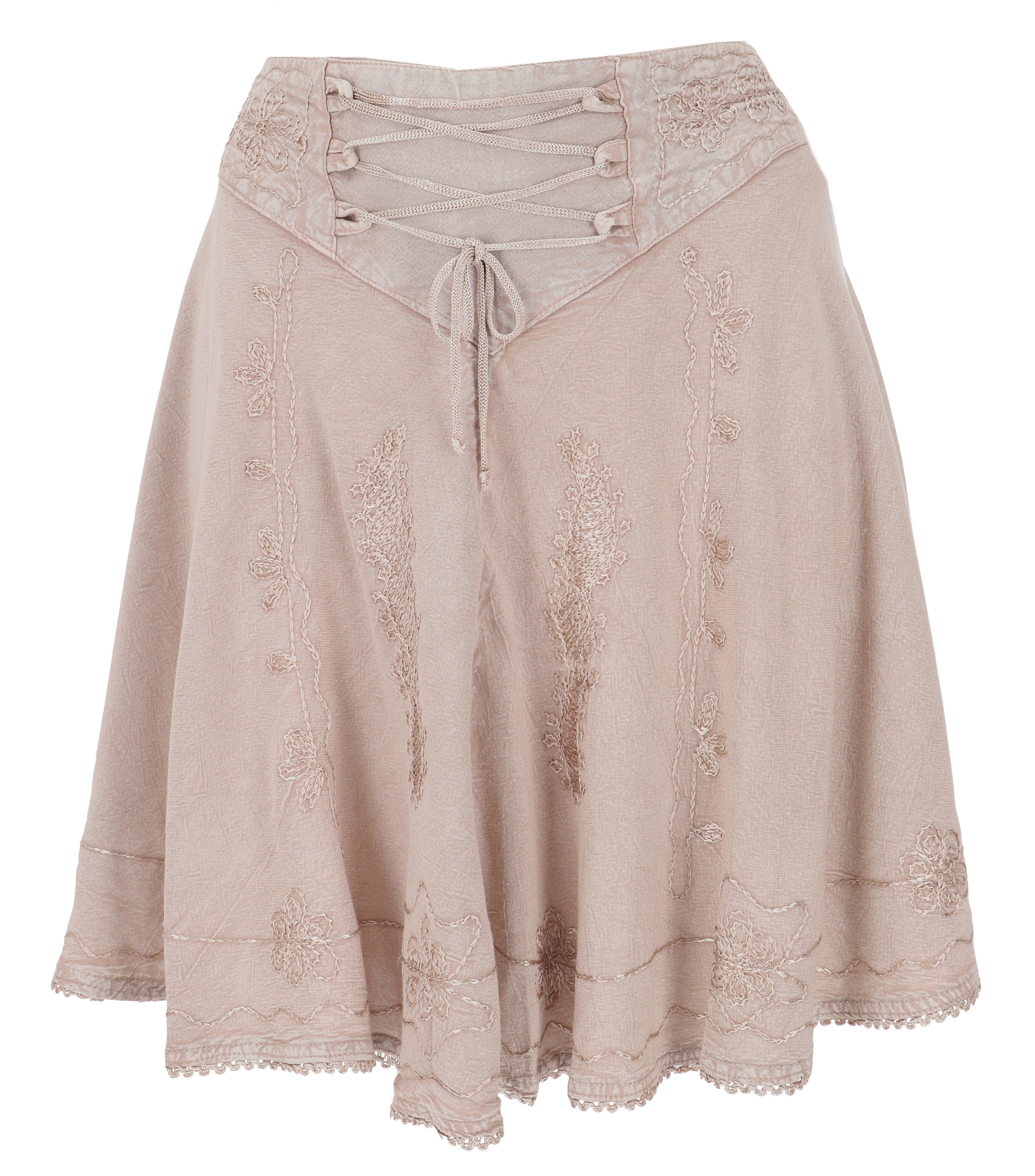 Guru-Shop Minirock Bestickter Boho Minirock - beige alternative Bekleidung