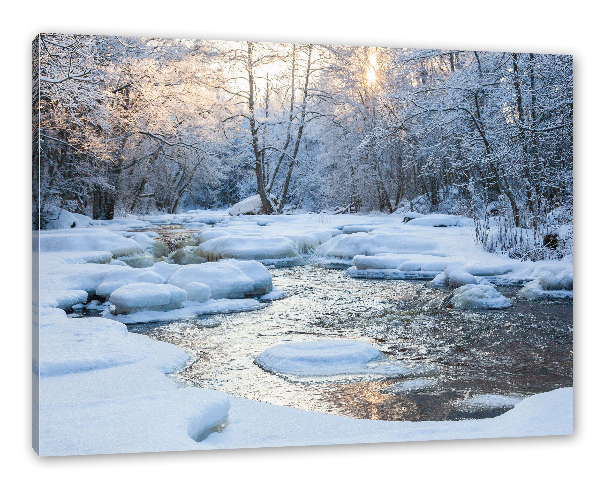 Pixxprint Leinwandbild Bach in Winterlandschaft, Bach in Winterlandschaft ( günstig online kaufen