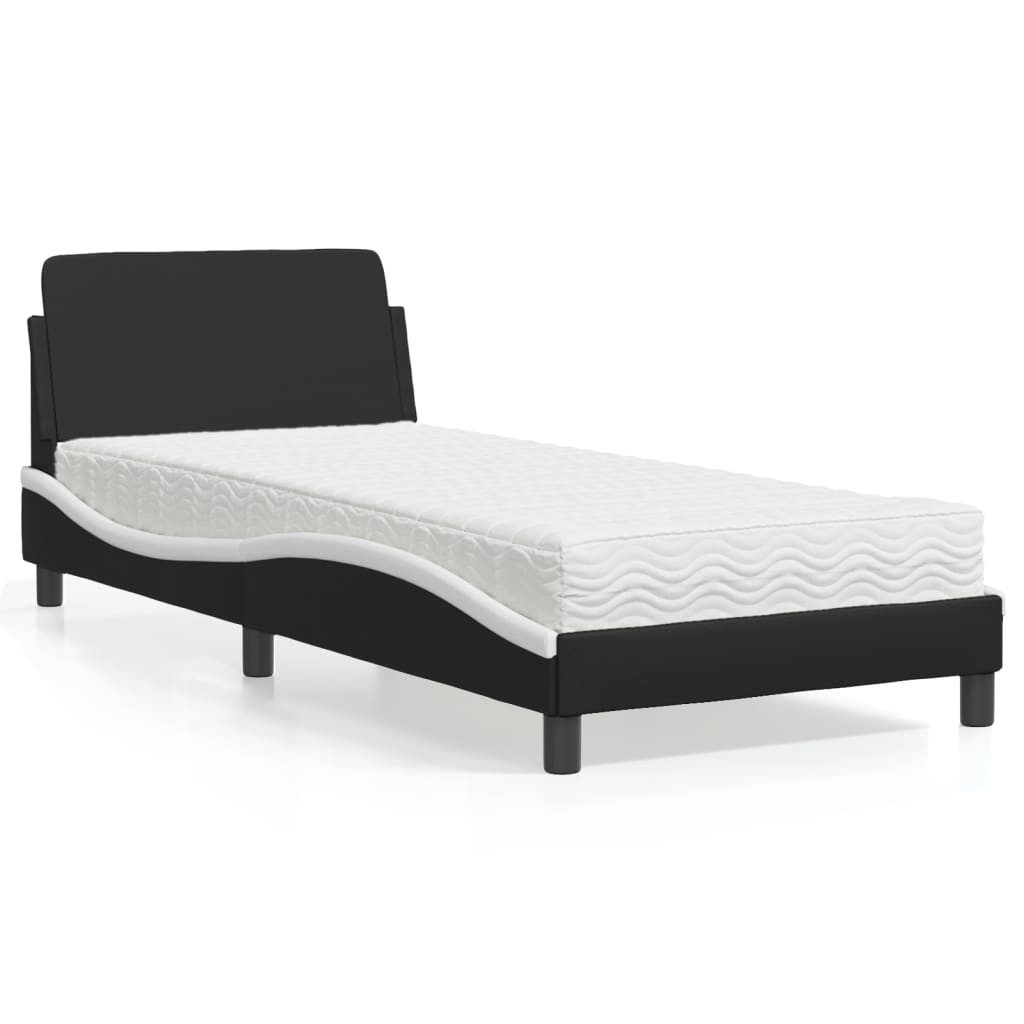 vidaXL Bett Bett mit Matratze Schwarz und Weiß 90x200 cm Kunstleder günstig online kaufen